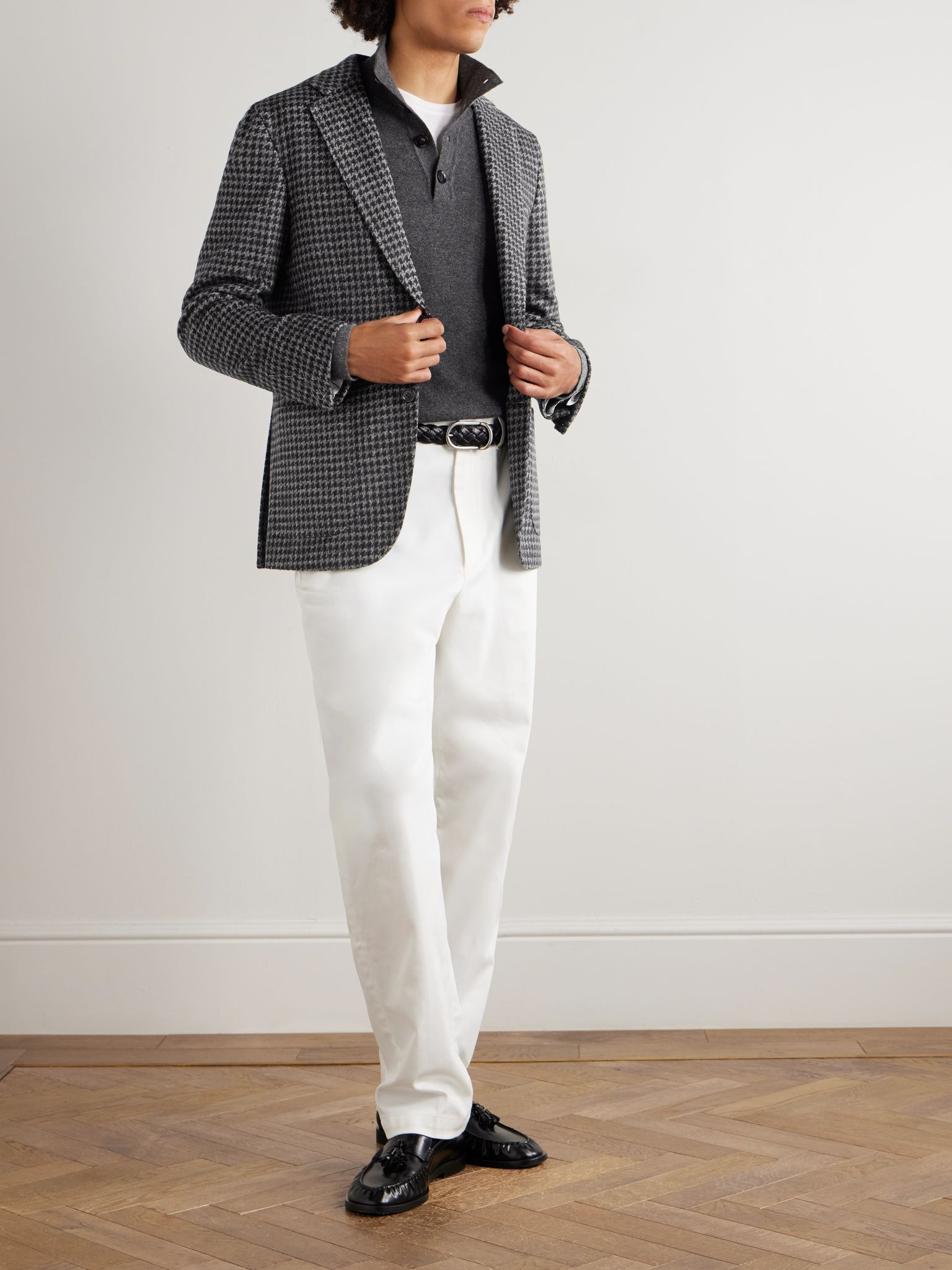 Soffio Unstructured Houndstooth Cashmere Blazer Gray - 2