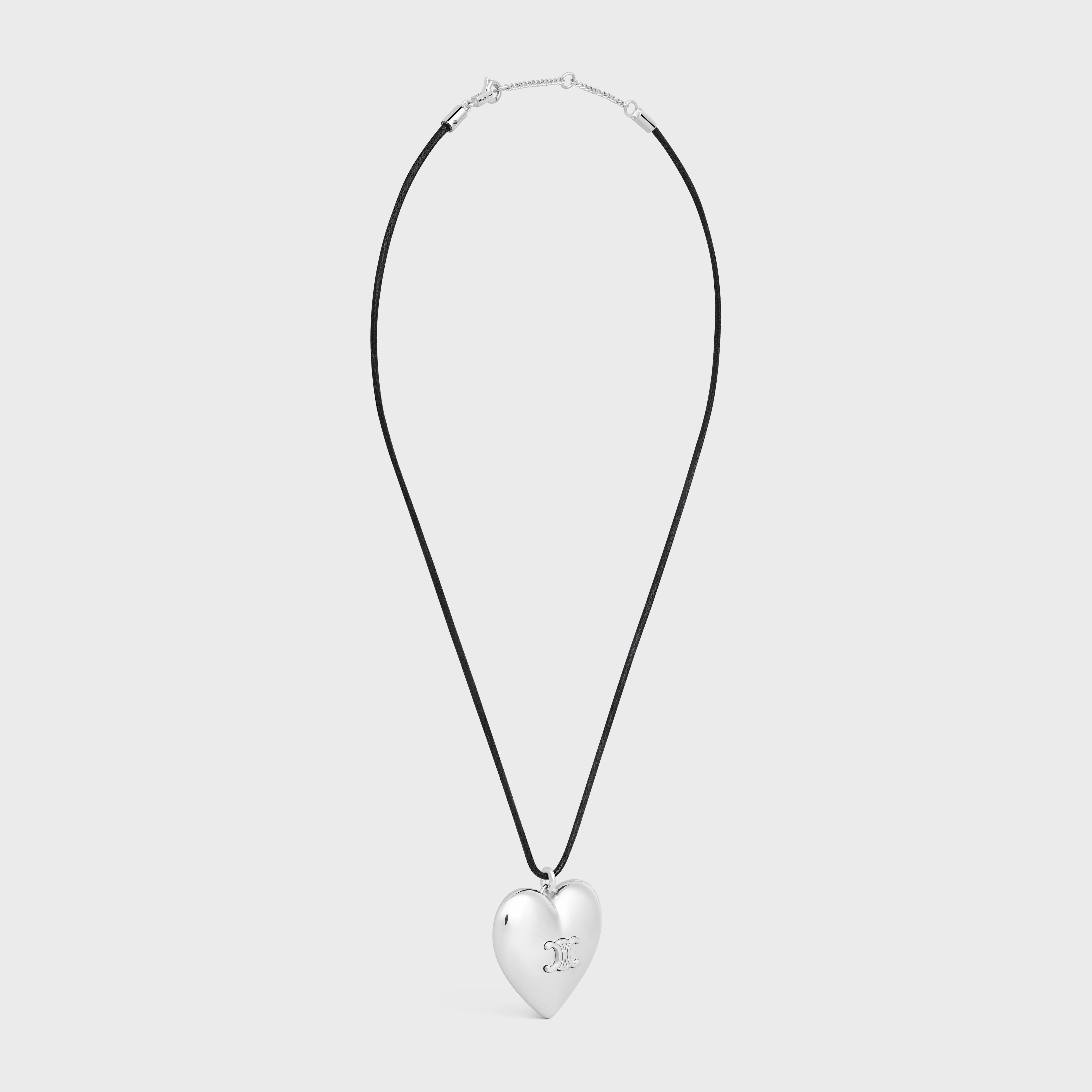 Celine Cœur Triomphe Necklace in Brass with Rhodium Finish and Cotton - 3