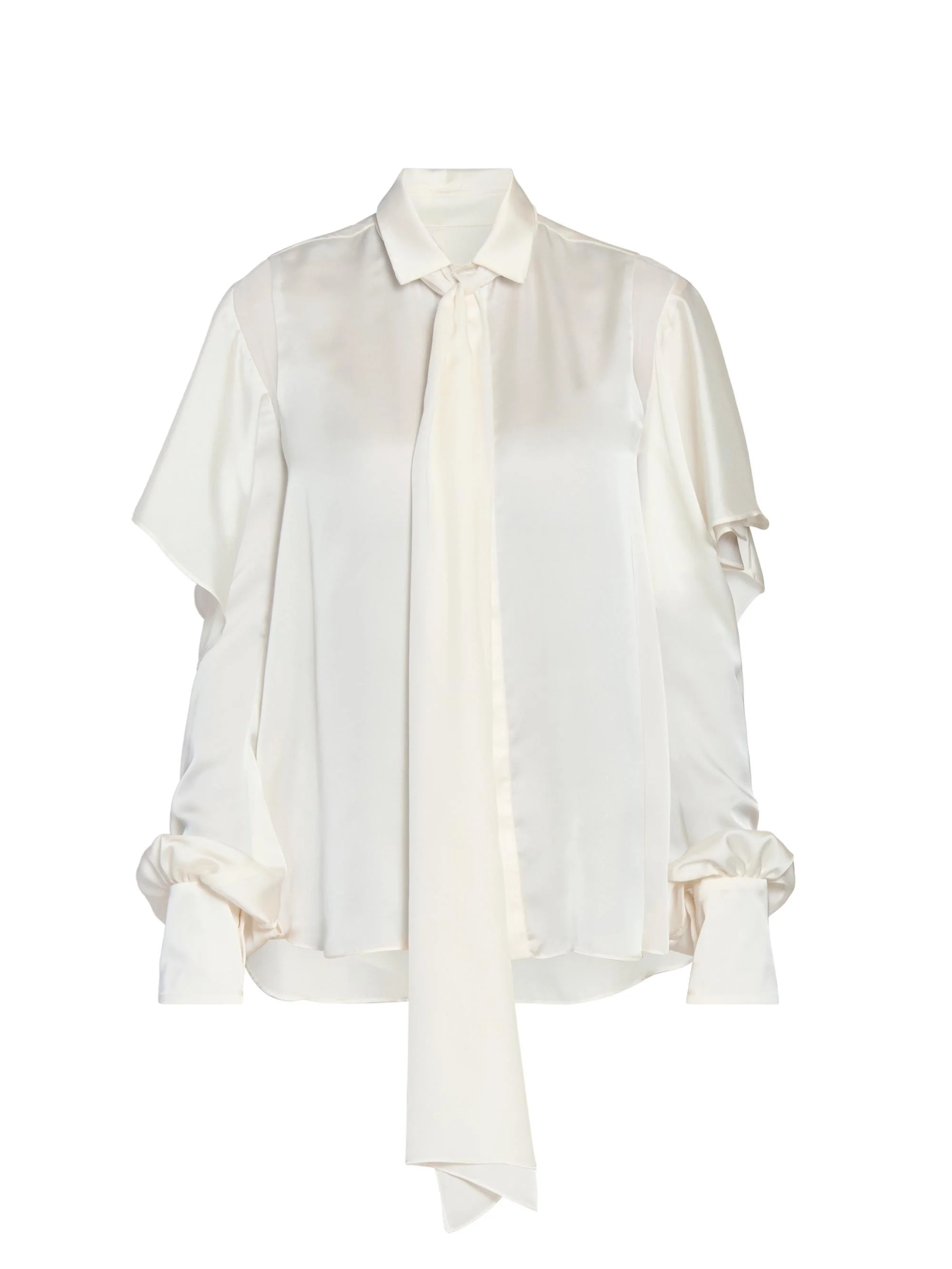 Women's Draped Satin & Chiffon Tieneck Blouse - Ecru - 1