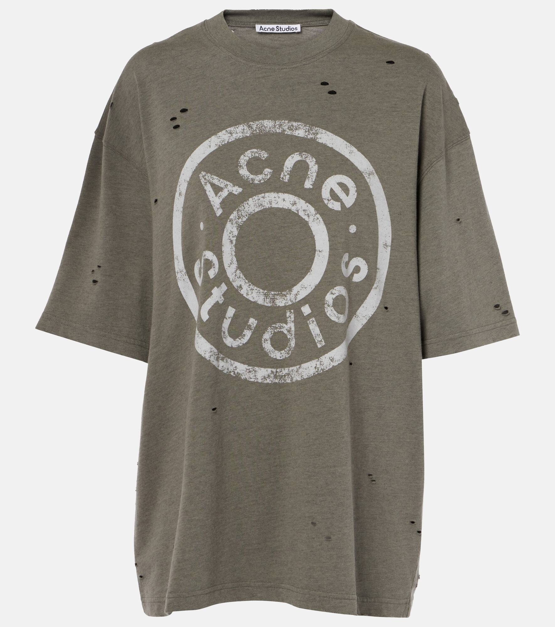 Distressed logo cotton-blend T-shirt - 1