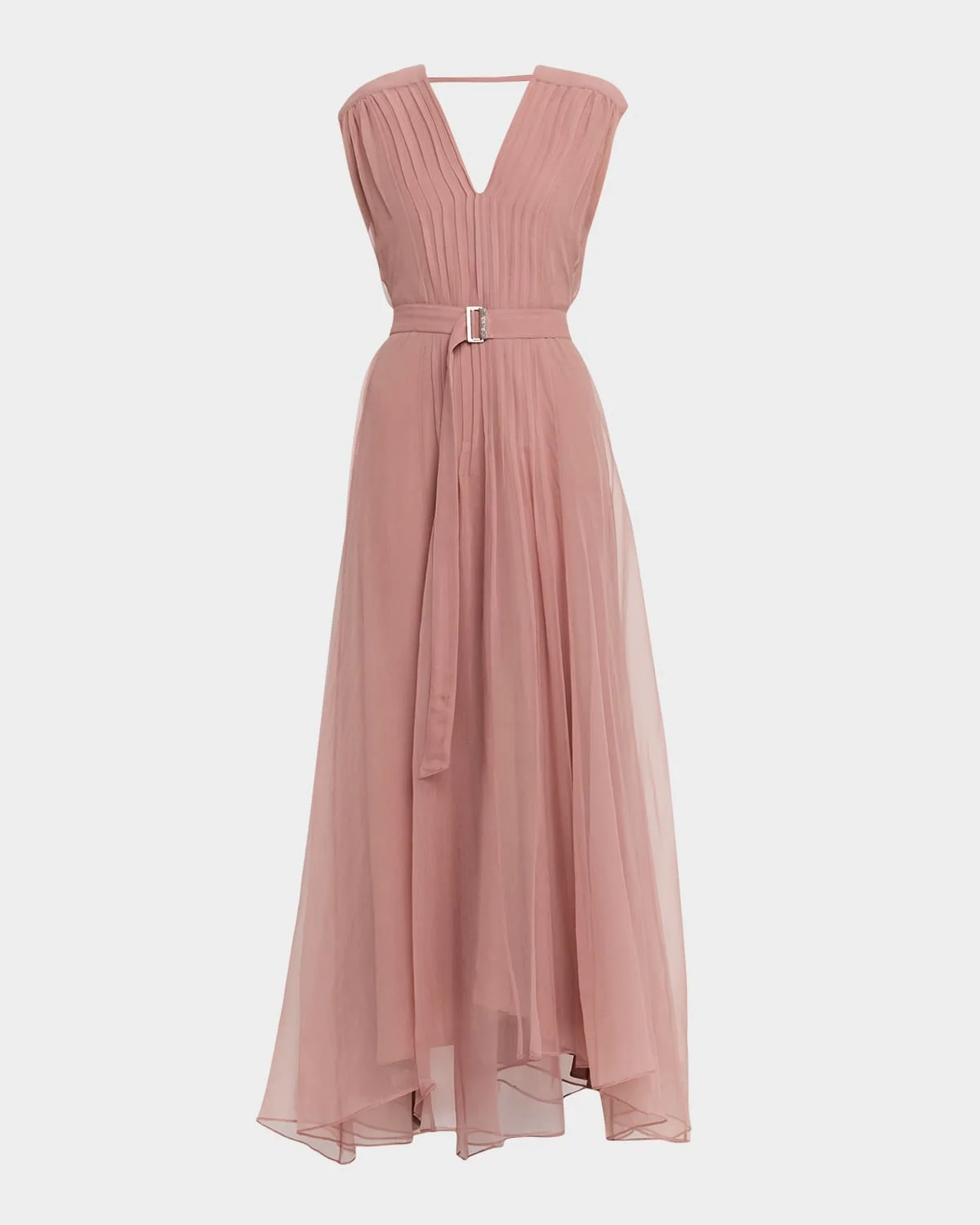 Belted Pintuck Silk Chiffon Gown - 1
