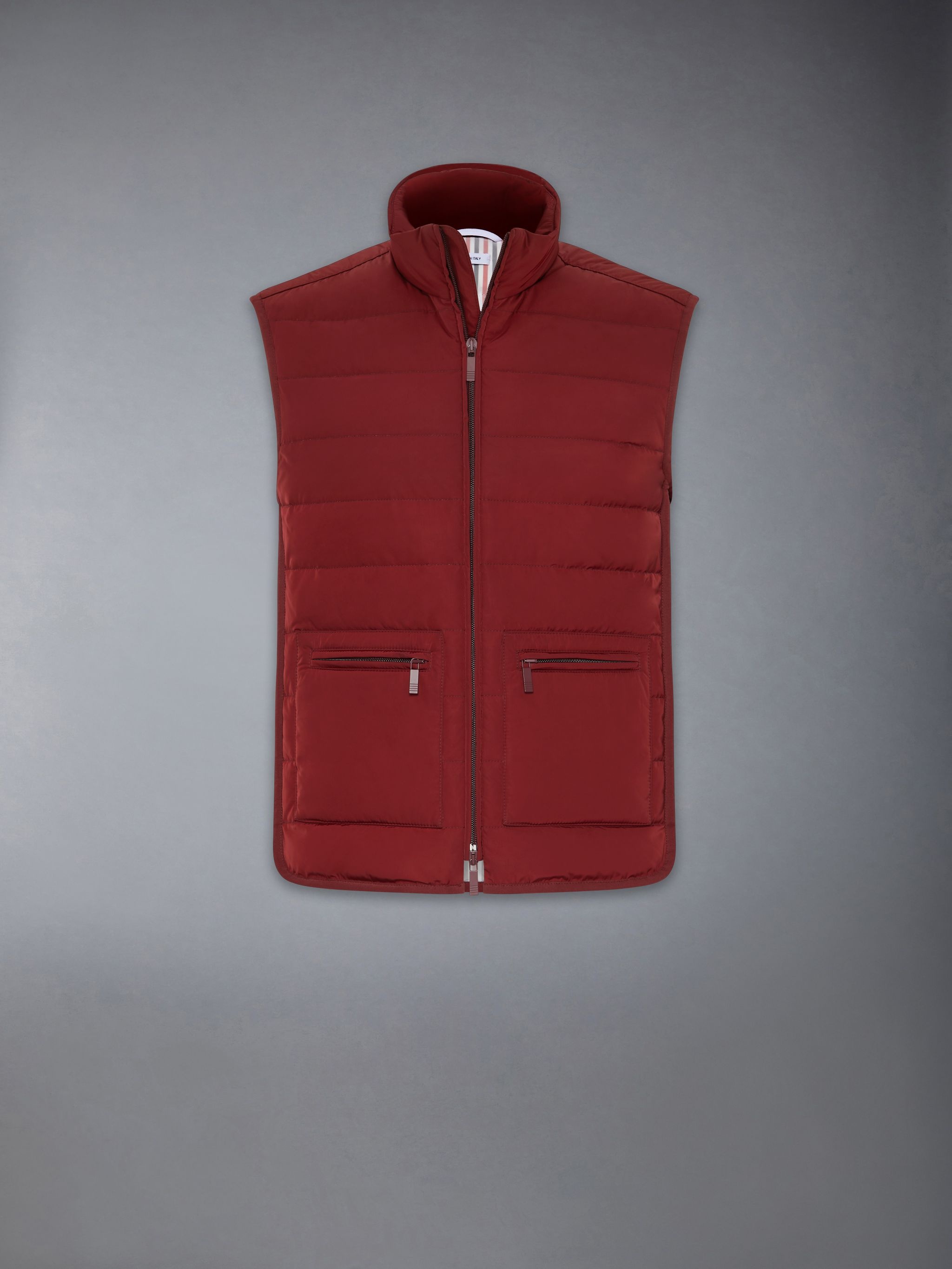 Poly Twill Down Fill 4-Bar Funnel Neck Knit Panel Vest - 7