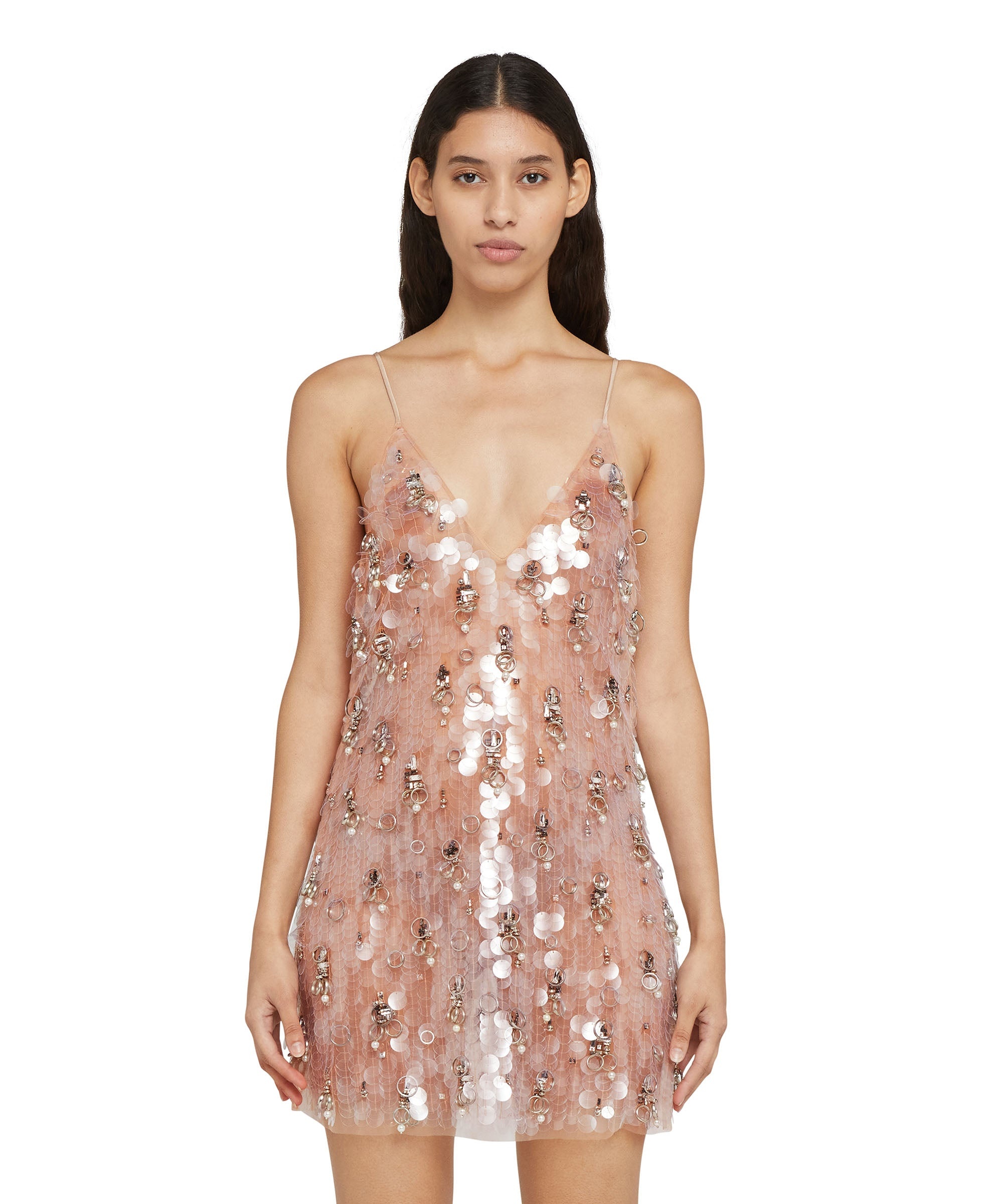 Tulle mini skirt with jeweled applications - 1