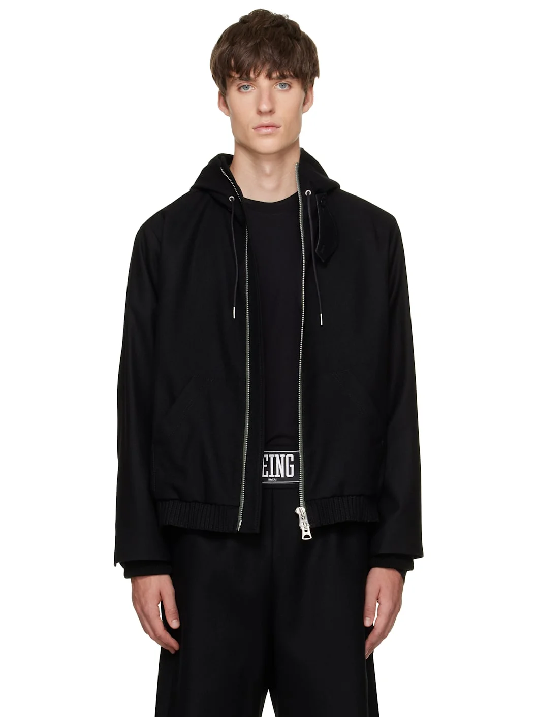 Black Wool Flannel Hoodie - 1