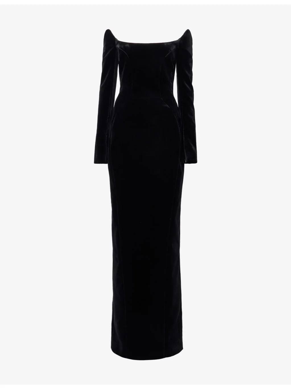 Off-Shoulder Fitted Velvet Gown - 1