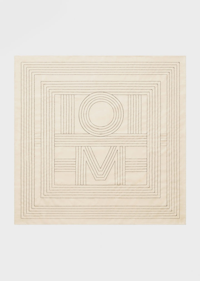 Striped embroidered monogram silk scarf creme 1