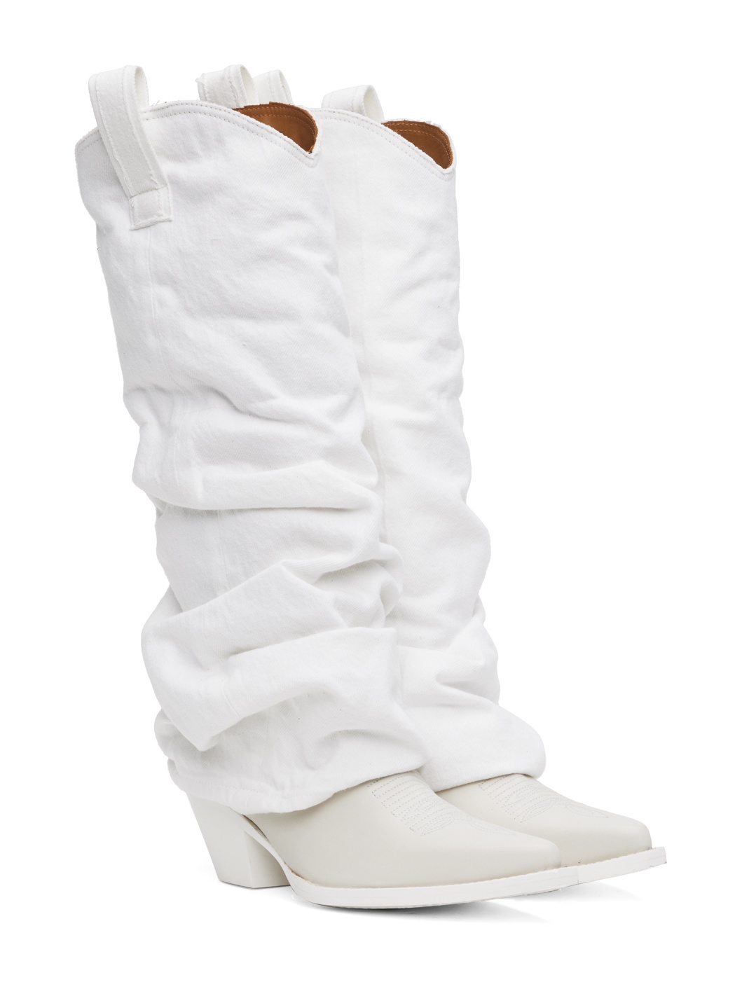 White Mid Cowboy Denim Sleeve Boots - 4