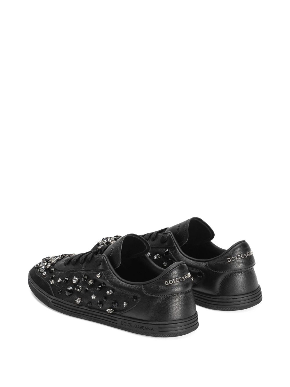 crystal-embellished leather sneakers - 3