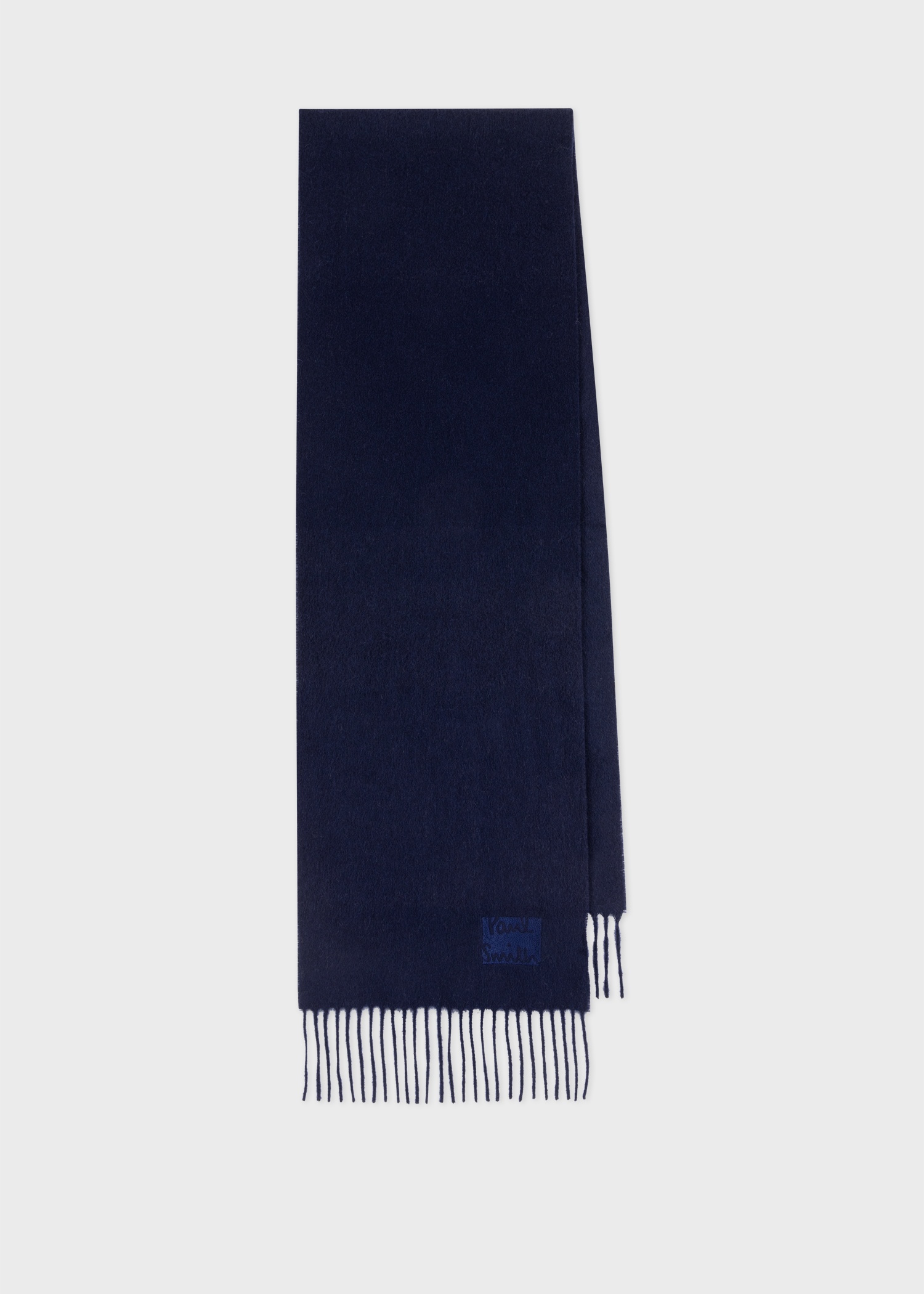 Navy Tonal Embroidered Logo Cashmere Scarf - 1