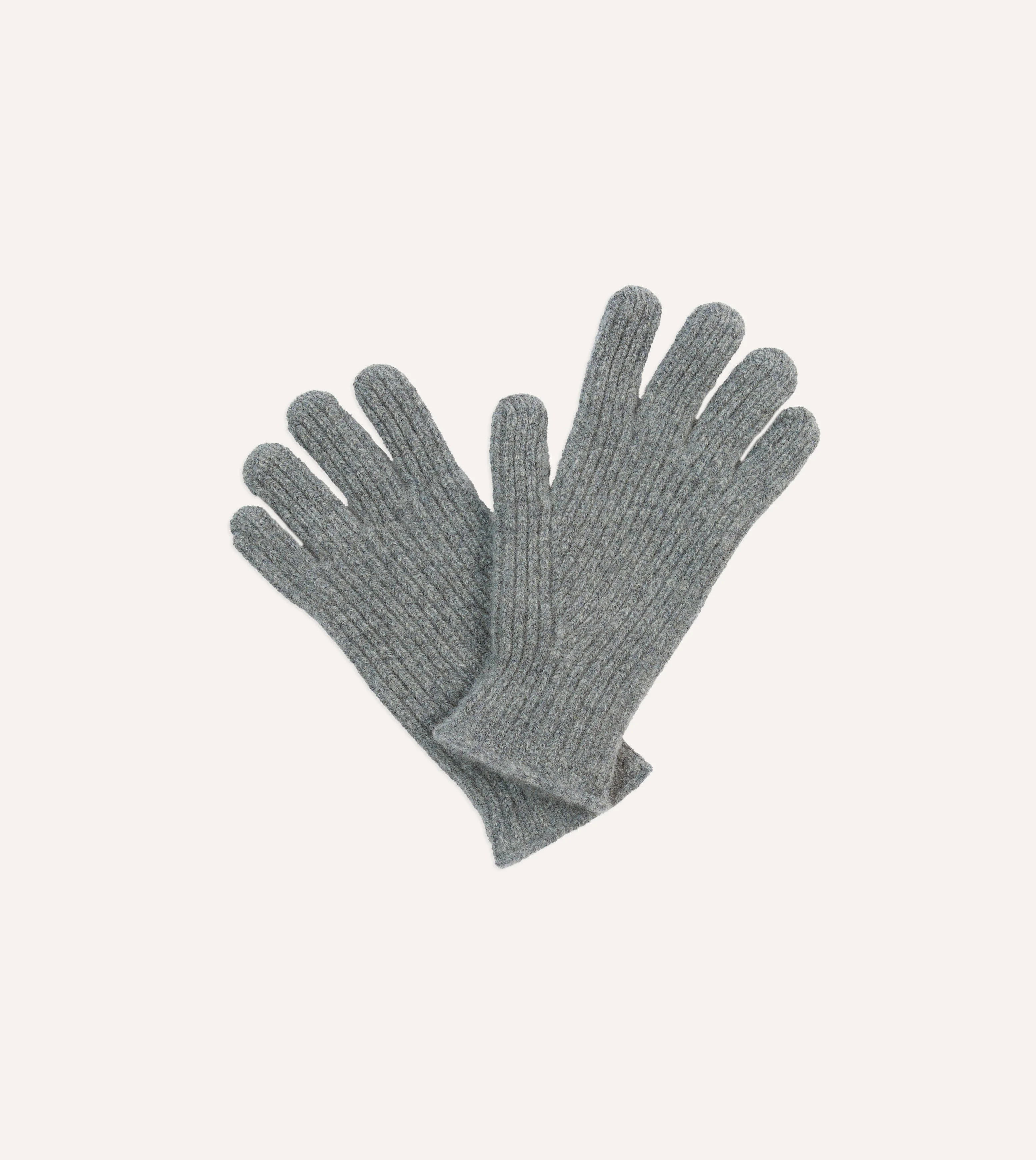 Drake's Grey Lambswool Ribbed Knitted Gloves - DR1AH0-25798-04-600