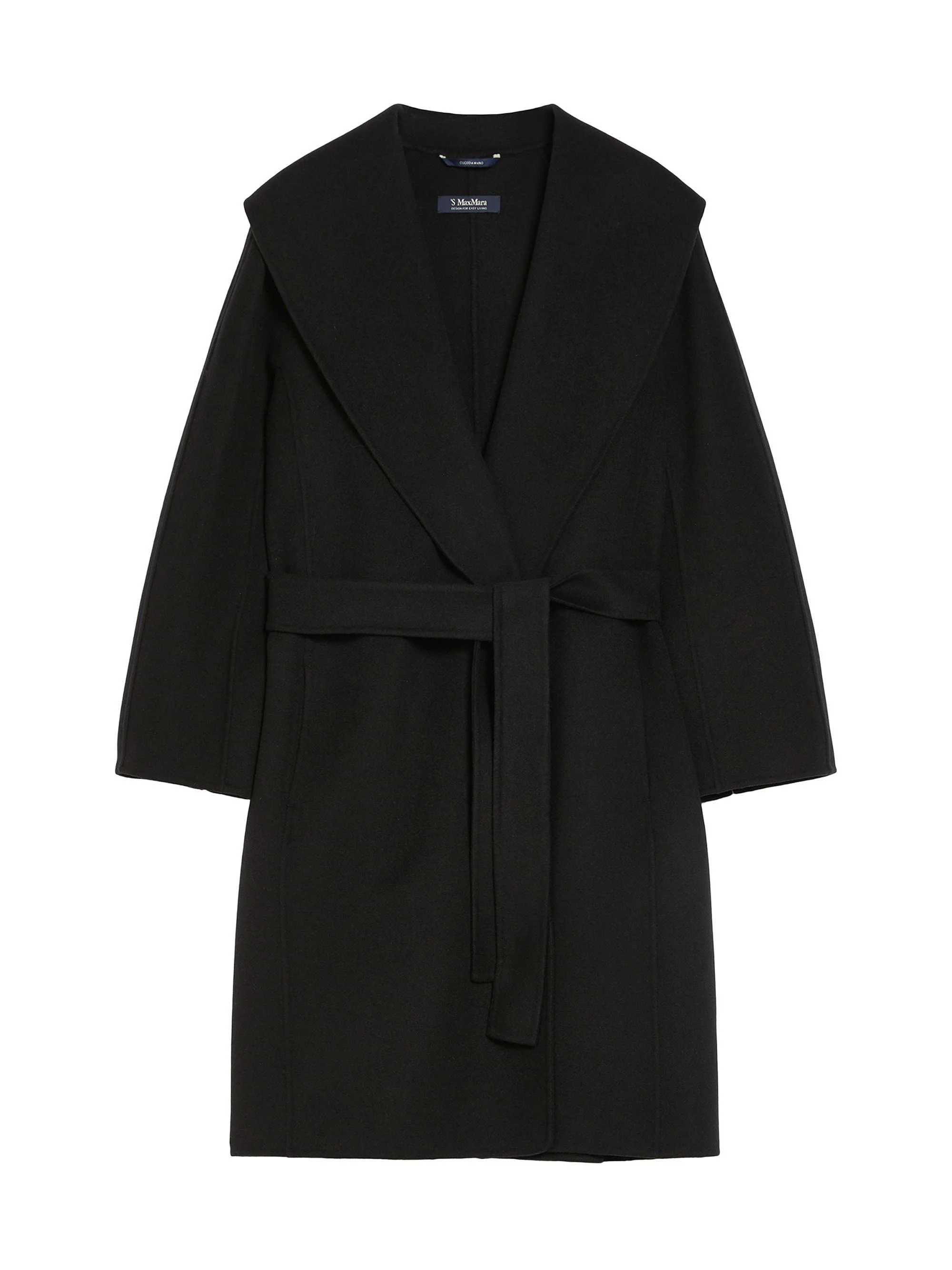 Women's Double Faced Wool Robe Coat - Black - 1