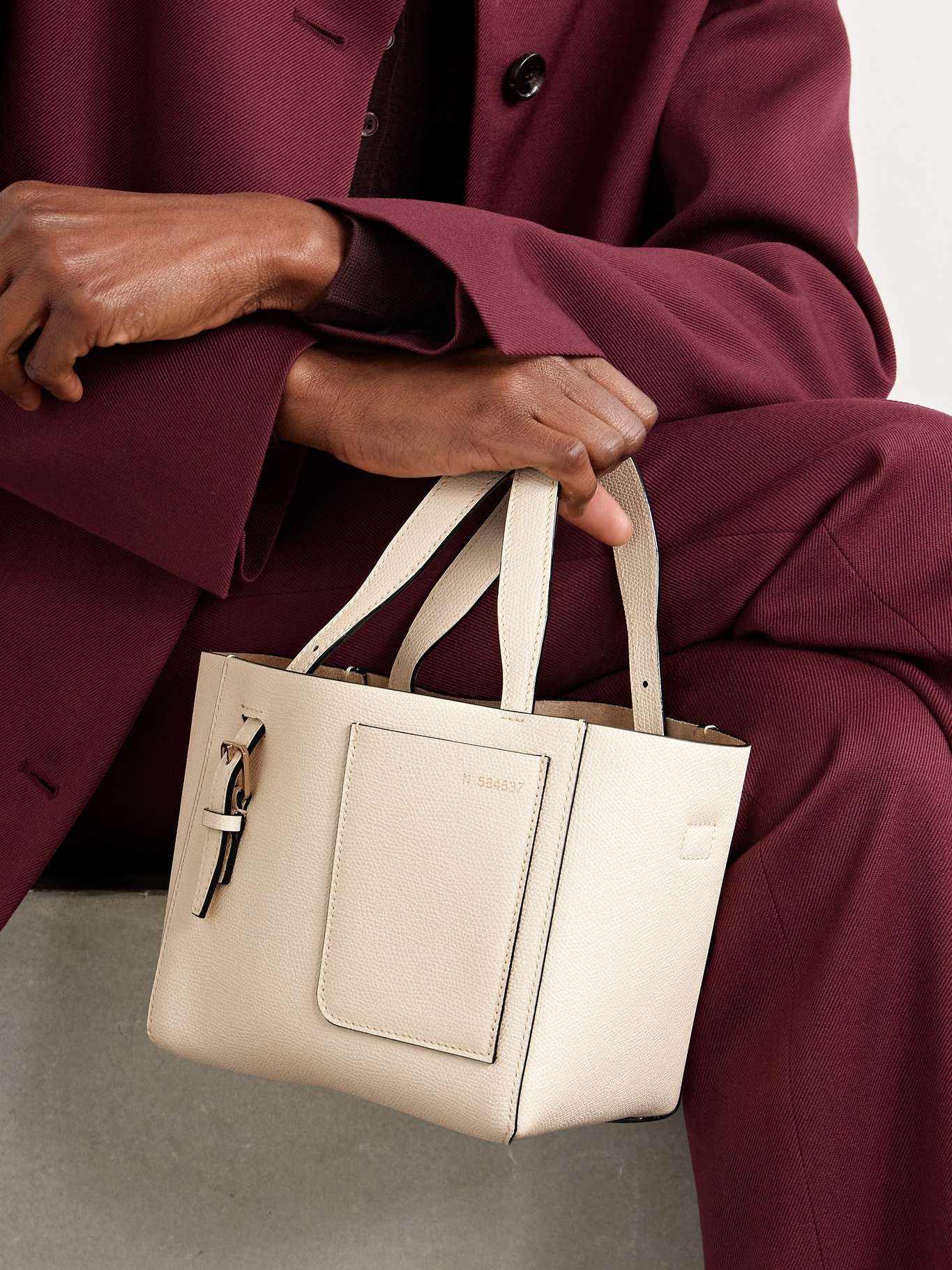 Mini textured-leather shoulder bag Off-white - 2