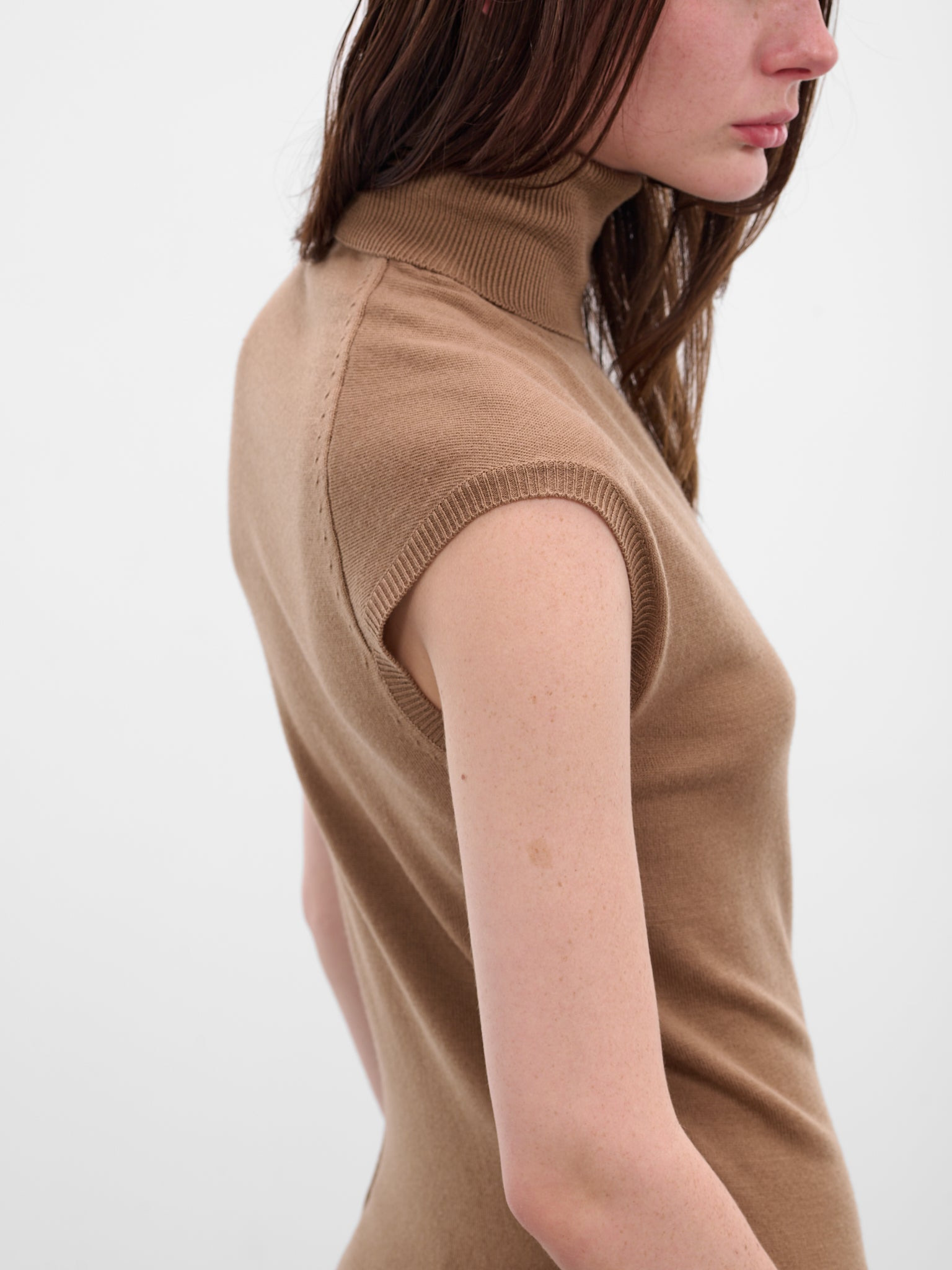 Brown Wool Knit Turtleneck Top - 4