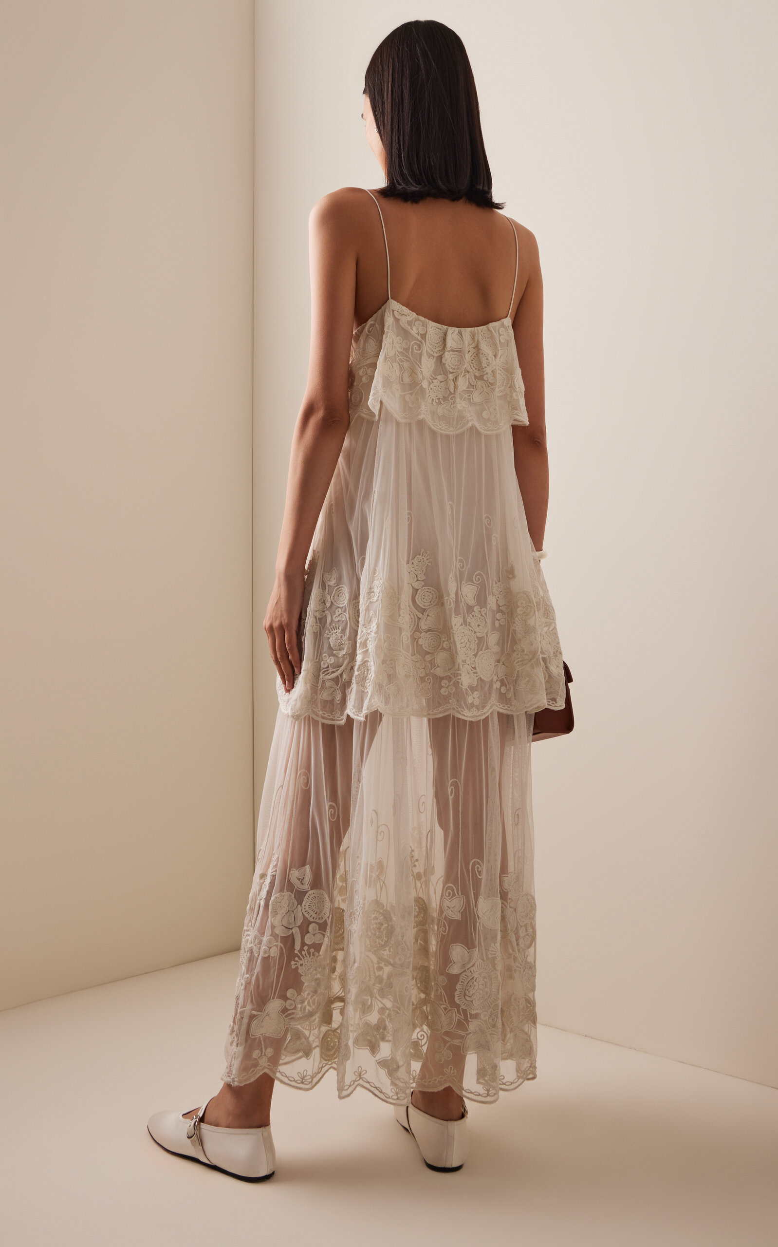Arielle Tiered Lace Midi Dress ivory - 4