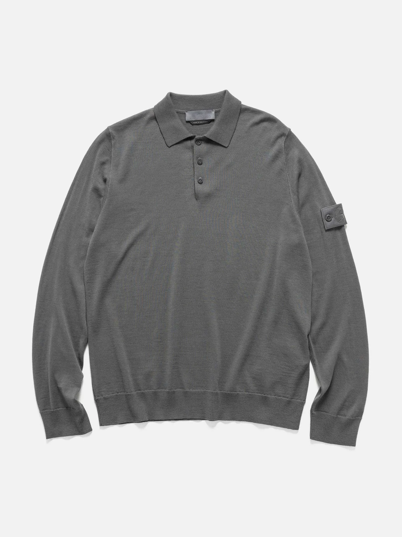 Ghost Piece Light RWS Wool LS Polo Sweater Dark Grey - 1