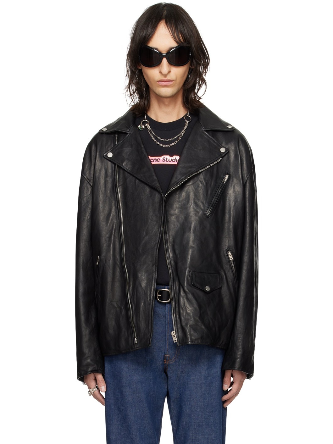 Black Distressed Leather Jacket - 1