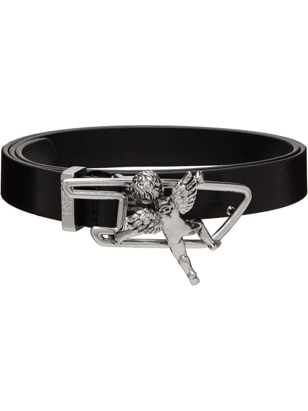 Black Cherub D Outline Buckle Leather Belt - 1