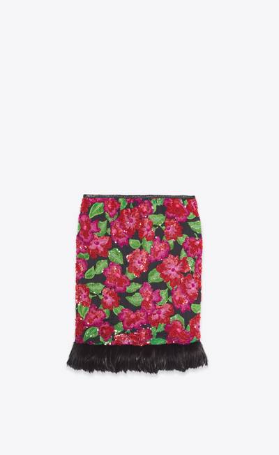 SAINT LAURENT long skirt in floral silk muslin and feathers outlook