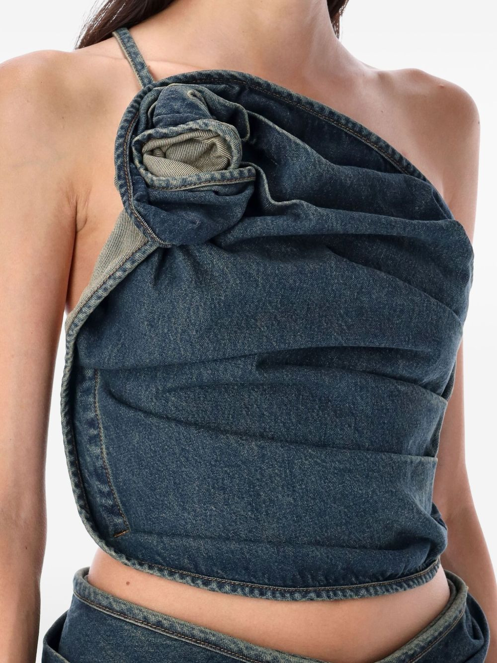 rose-detail denim top - 3