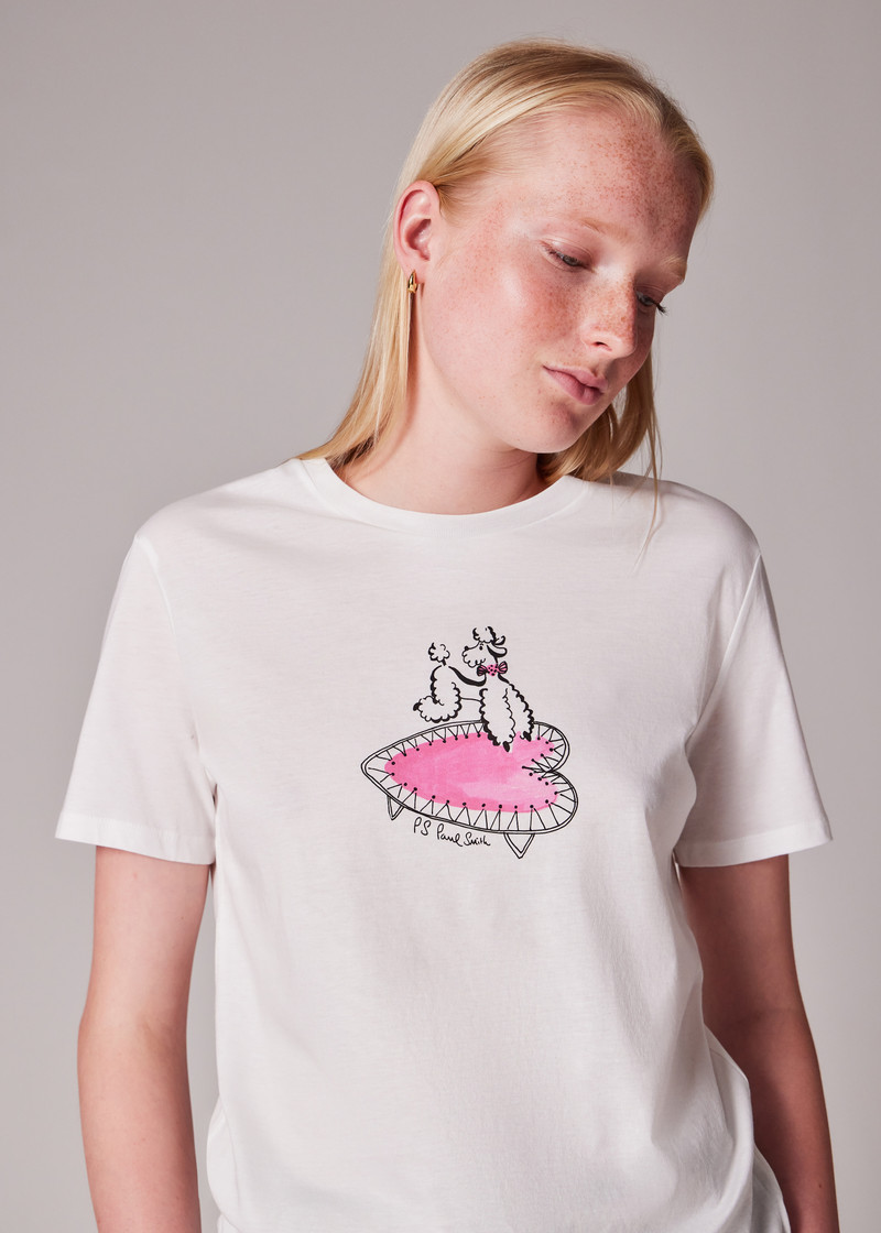 Women's White 'Poodle Print' T-Shirt 4