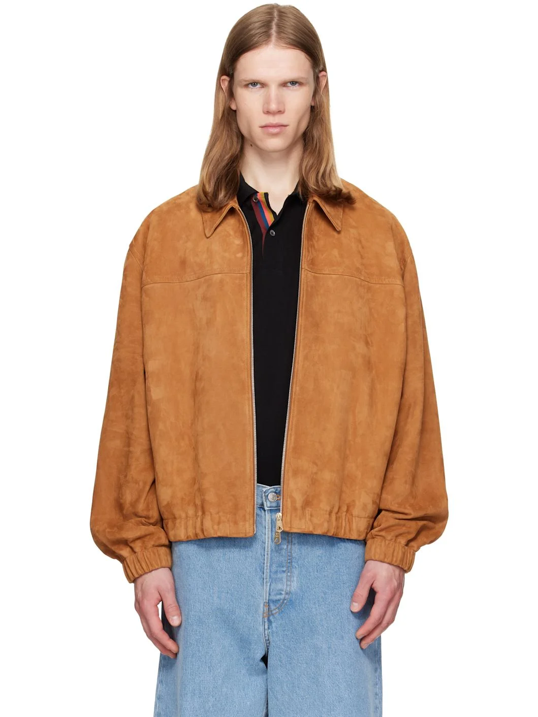 Tan Suede Bomber Jacket - 1