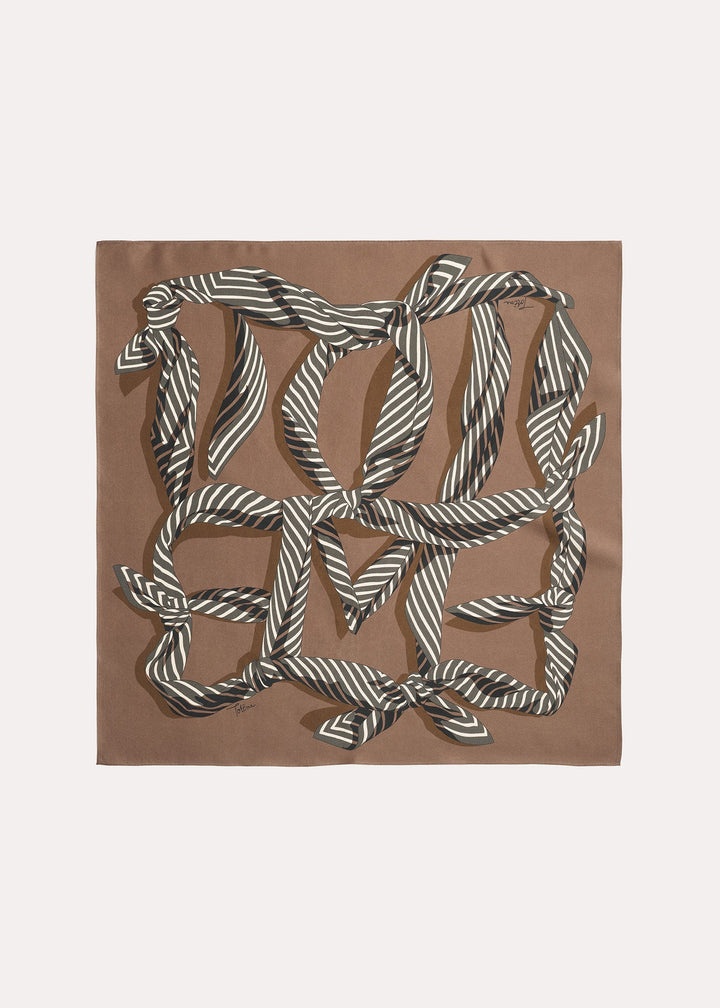 Knotted monogram silk scarf brown - 1