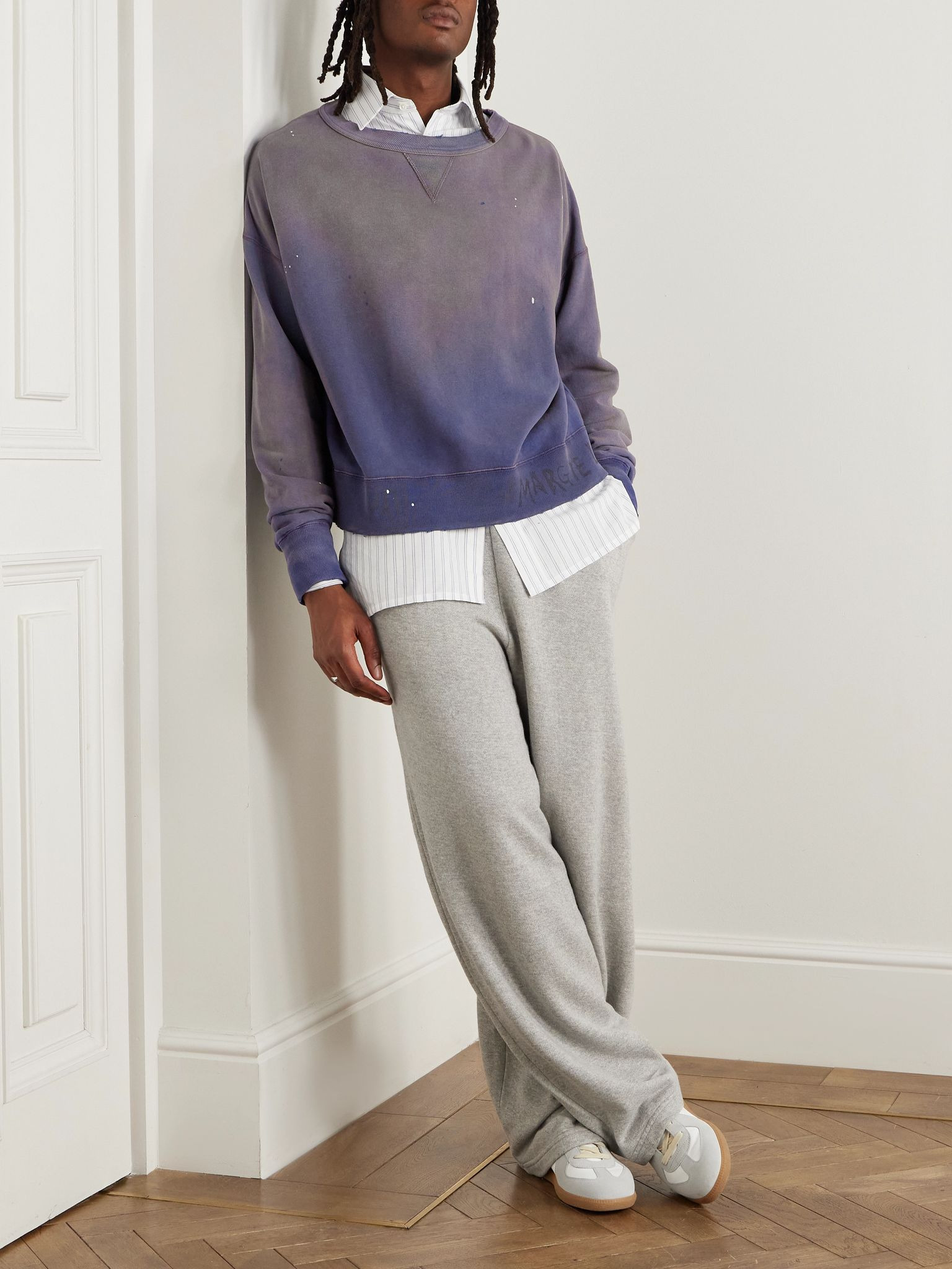 Cropped Paint-Splattered Cotton-Jersey Sweatshirt Blue - 2