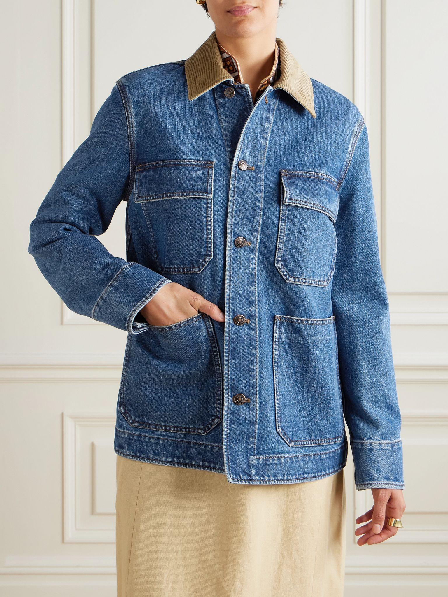 Dean corduroy-trimmed denim jacket Dark denim - 3