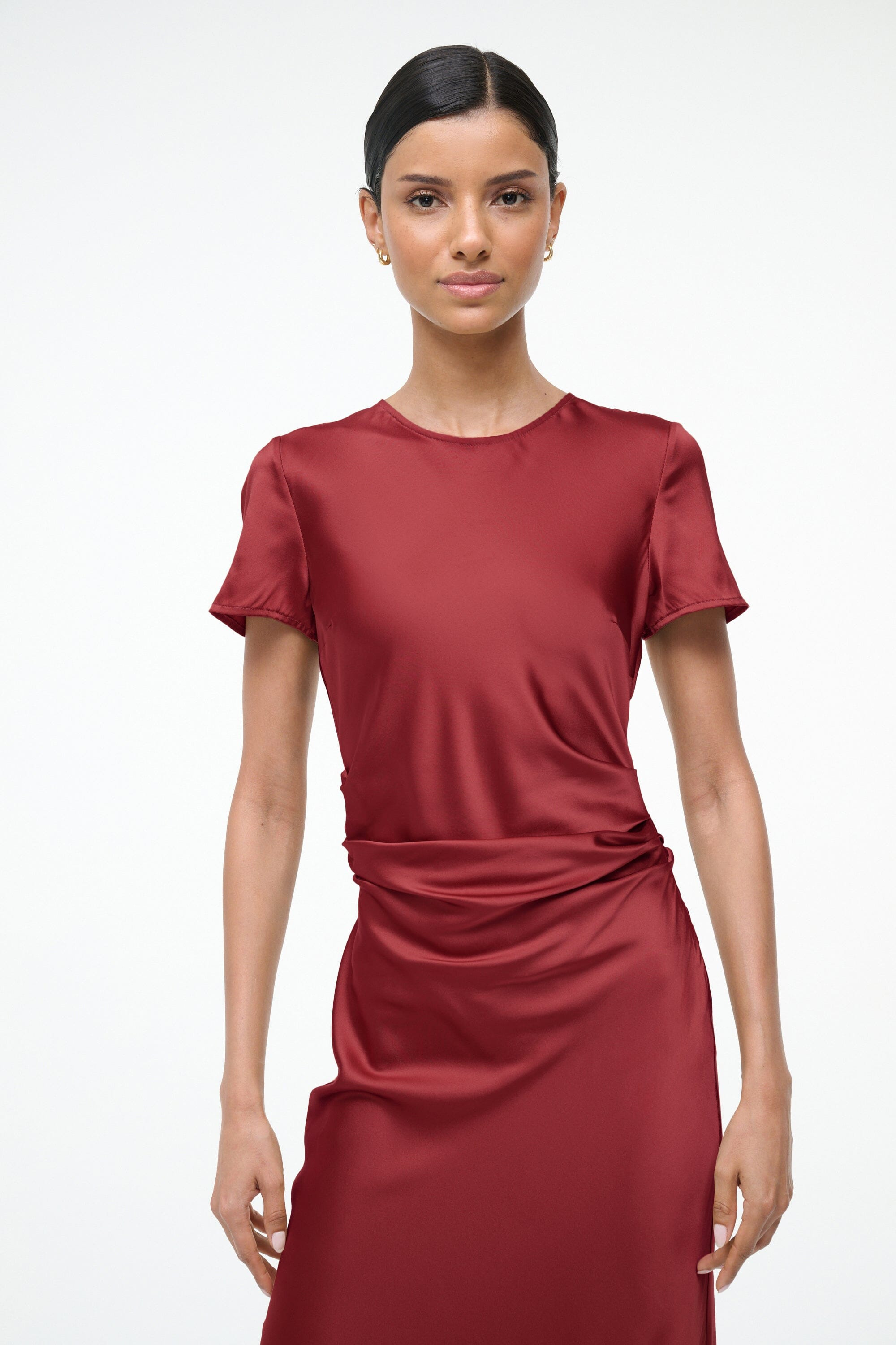 STAUD MARCEL SILK DRESS SANGRIA - 5