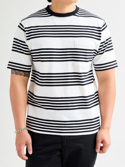 BEAMS PLUS Nep Stripe Pocket T-Shirt in White outlook
