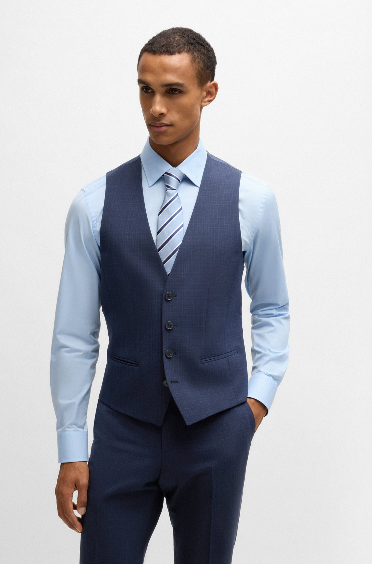 SLIM-FIT THREE-PIECE SUIT IN CHECKED STRETCH CLOTH - 5