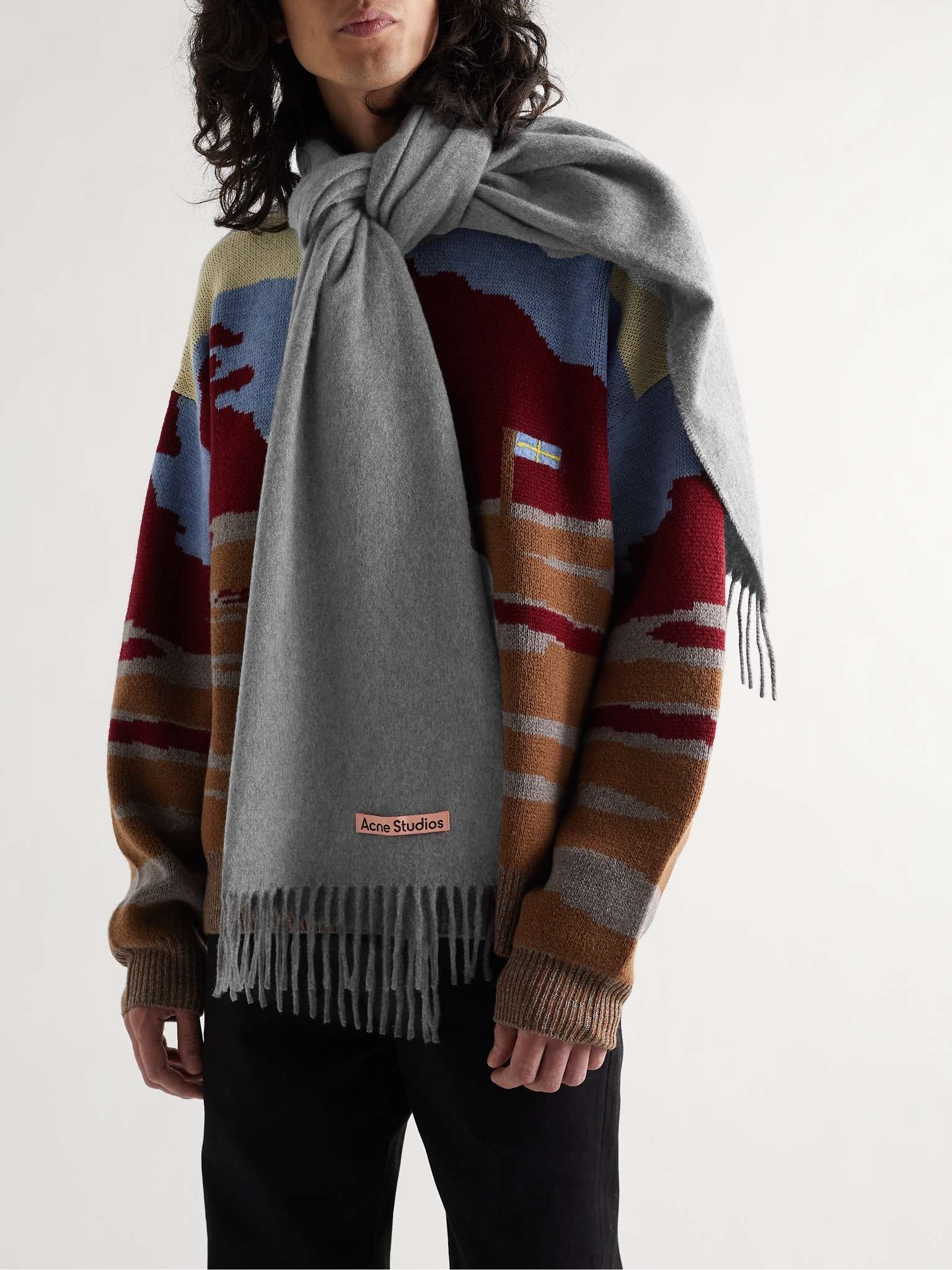 Logo-Detailed Fringed Cashmere Scarf - 2