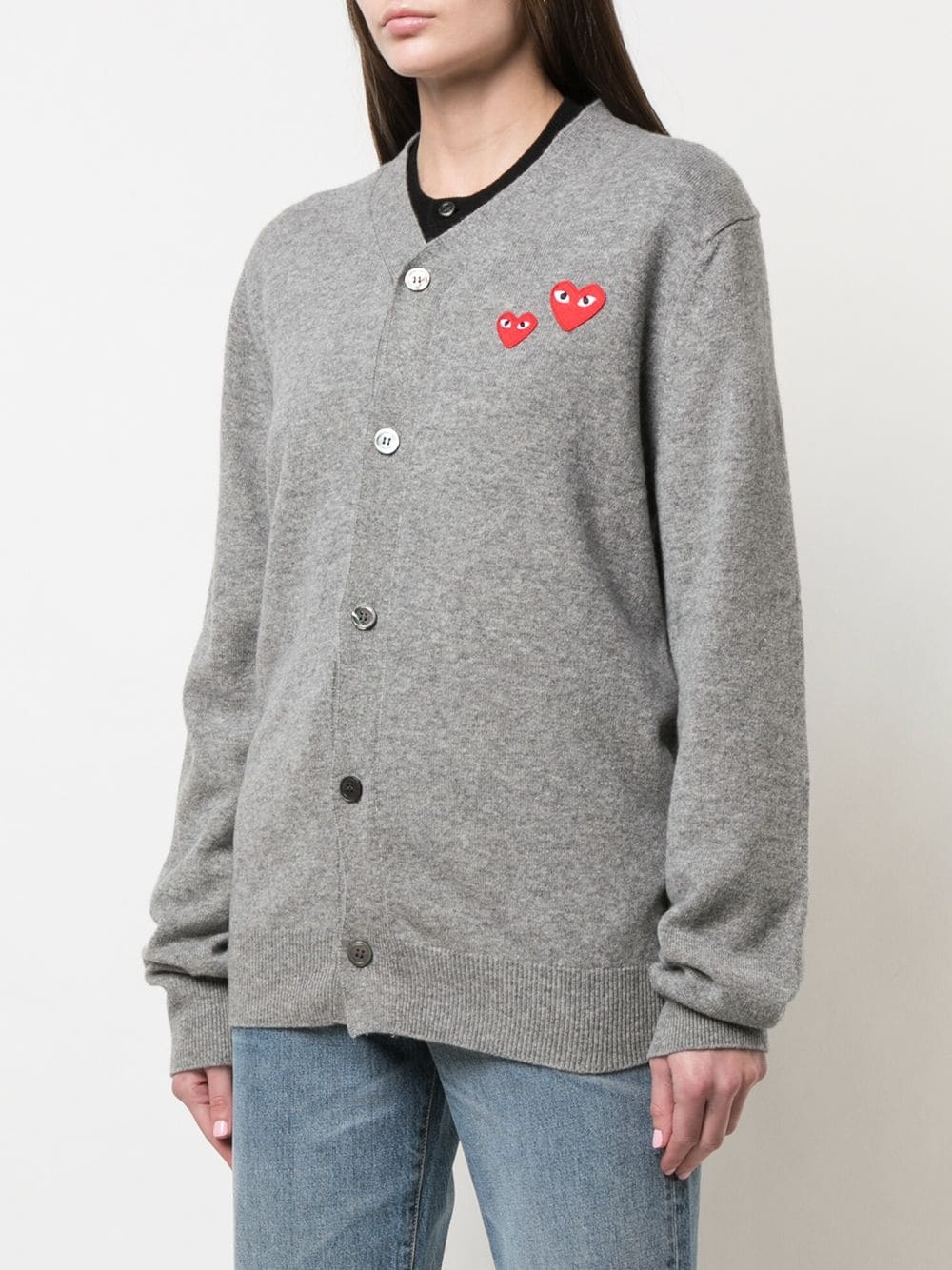 double heart-patch knit cardigan - 3