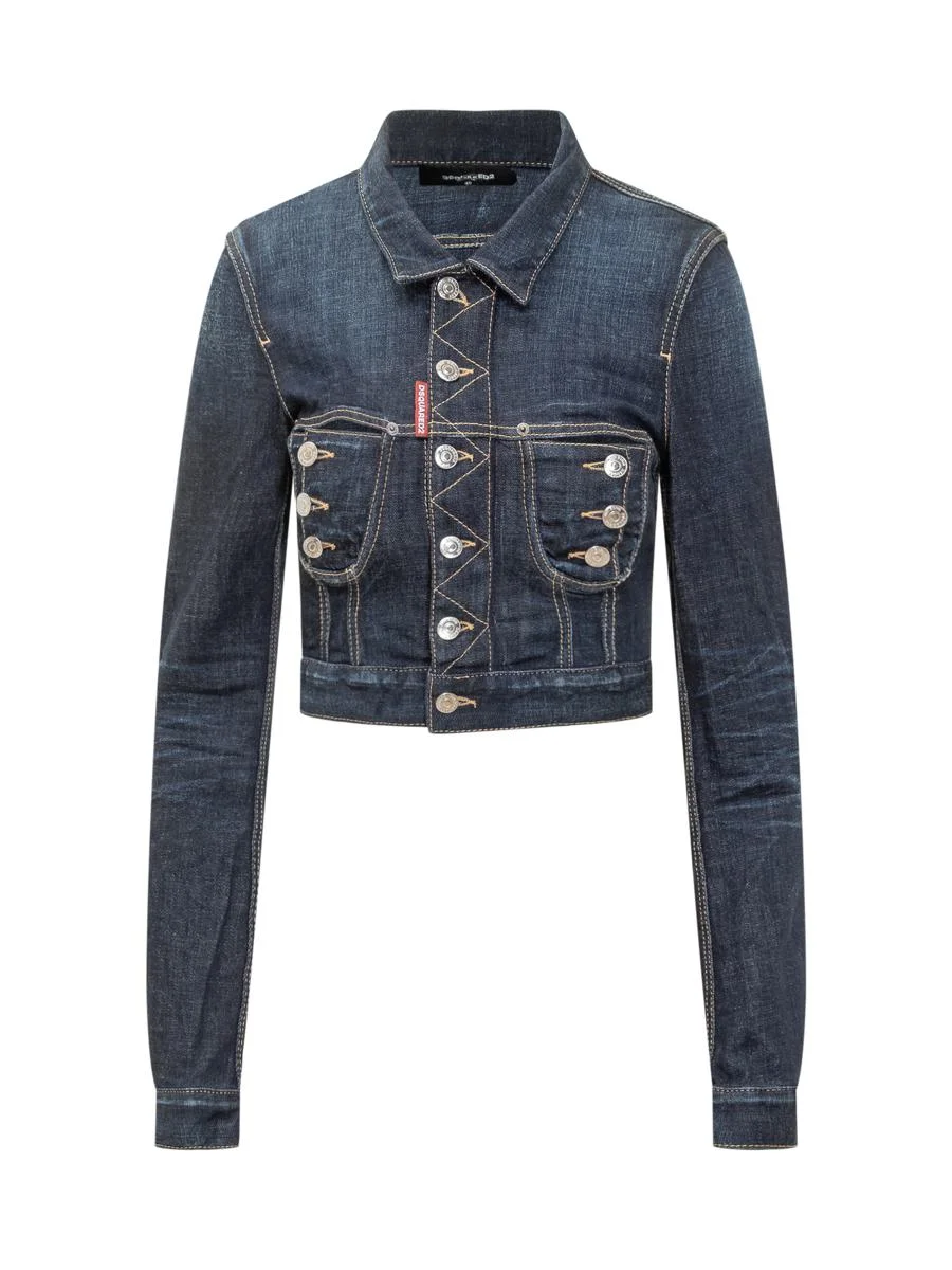 DSQUARED2 Dsquared2 Blue Denim Crop Jacket With Zip And Buttons - 1