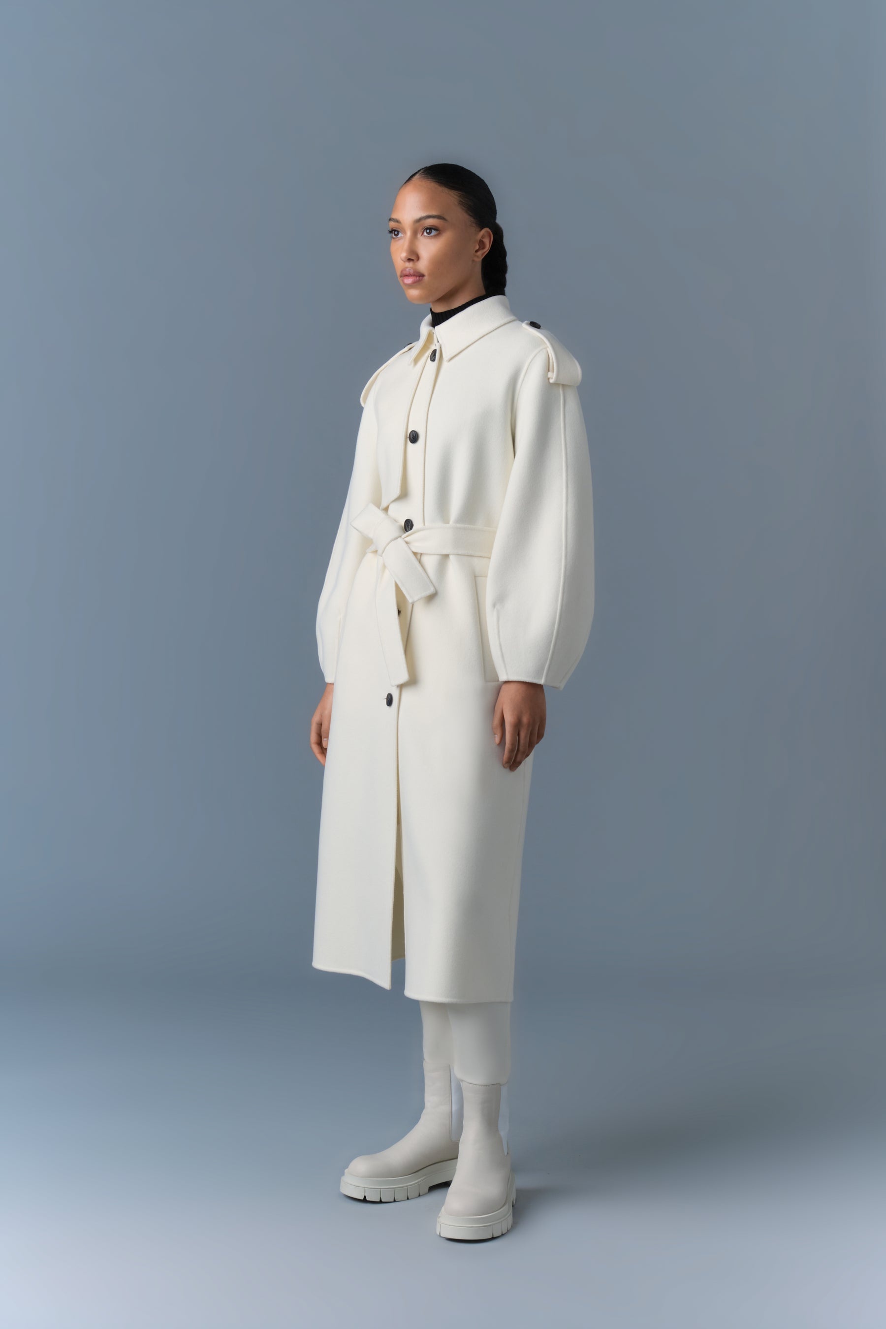 CEYLA Double-Face Wool Coat with Sash Belt - 3