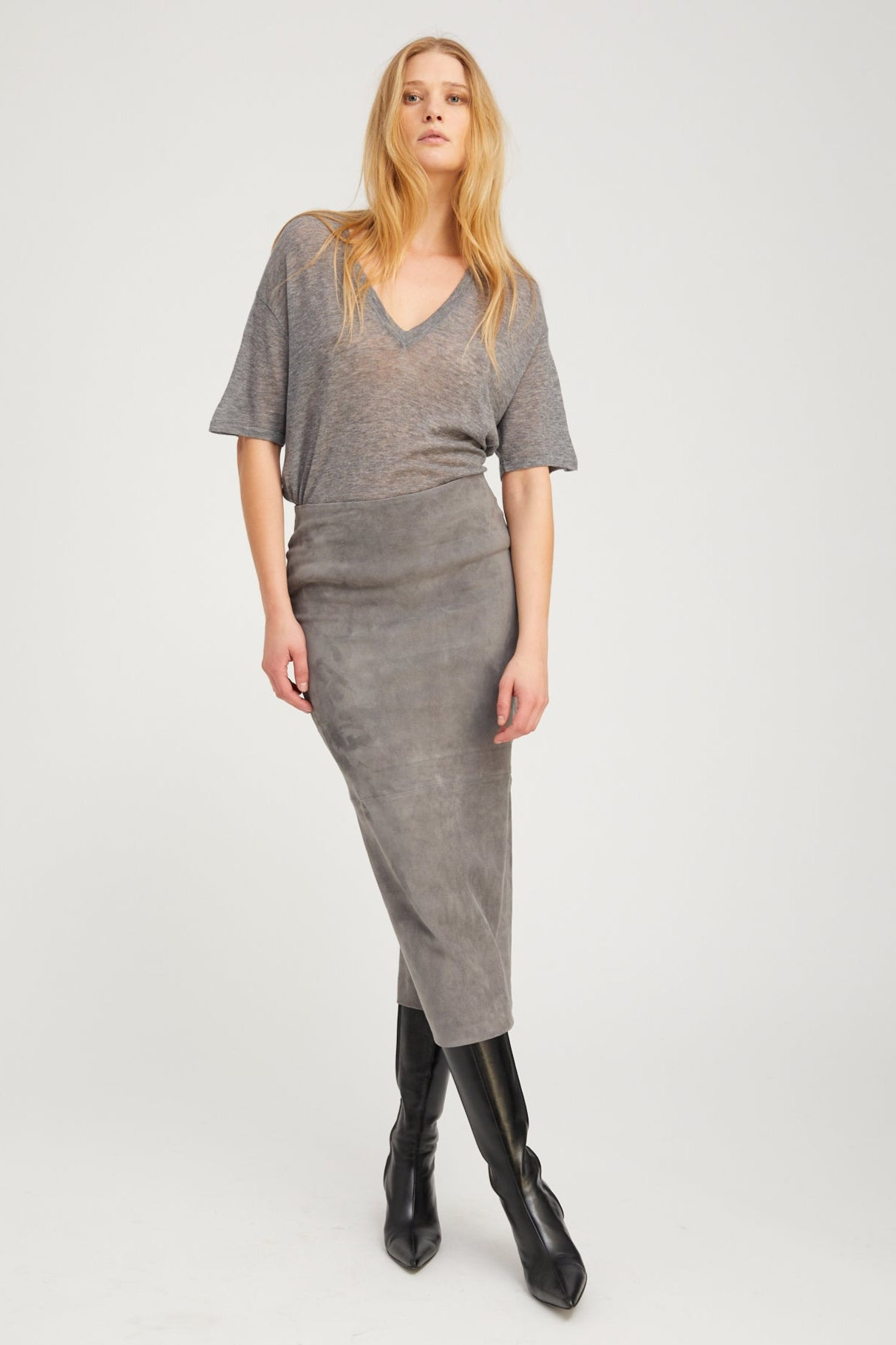 GREY TISSUE CASHMERE TEE - 3