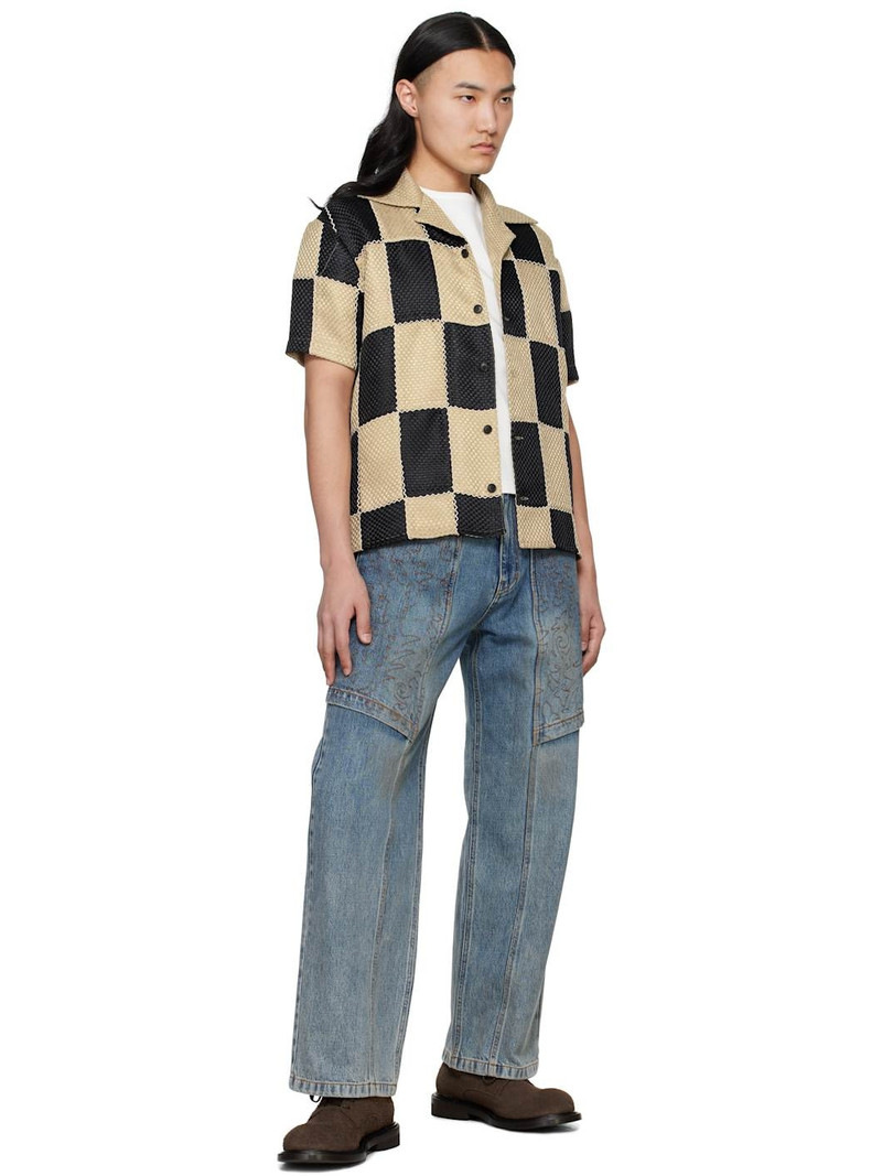 Andersson Bell Black & Beige Patchwork Open Collar Shirt outlook