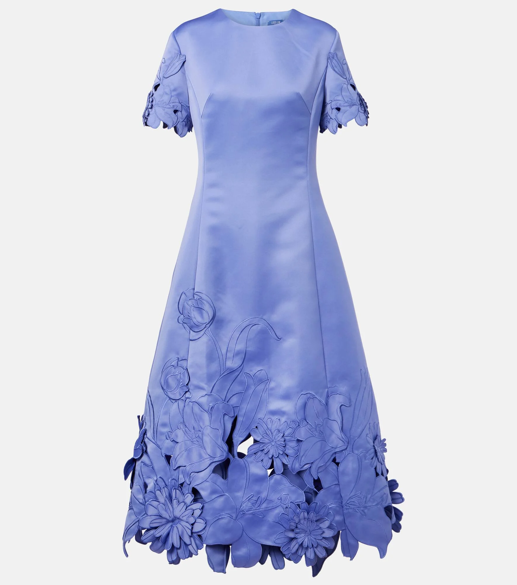 Caroline floral-appliqué satin midi dress - 1