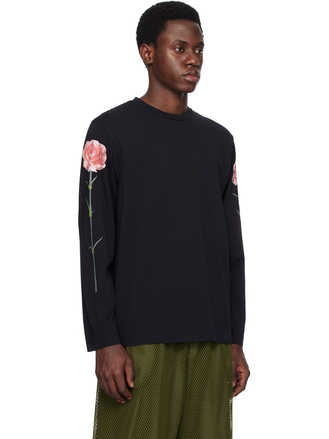 Black Carnation Print Long Sleeve T-shirt - 2