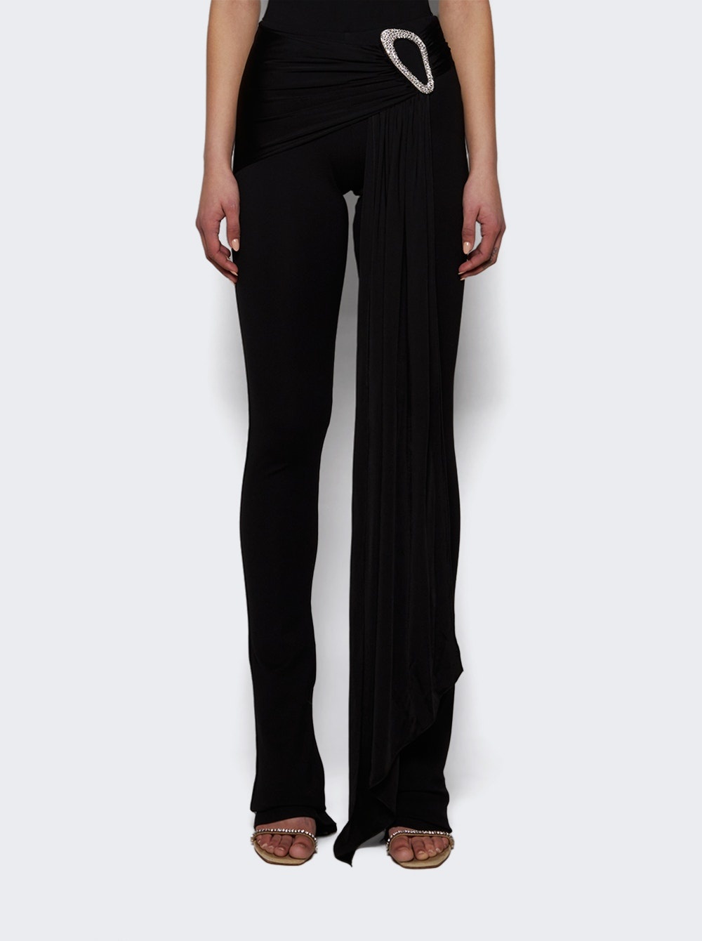 Crystal Buckle & Drape Overlay Trousers Black - 2