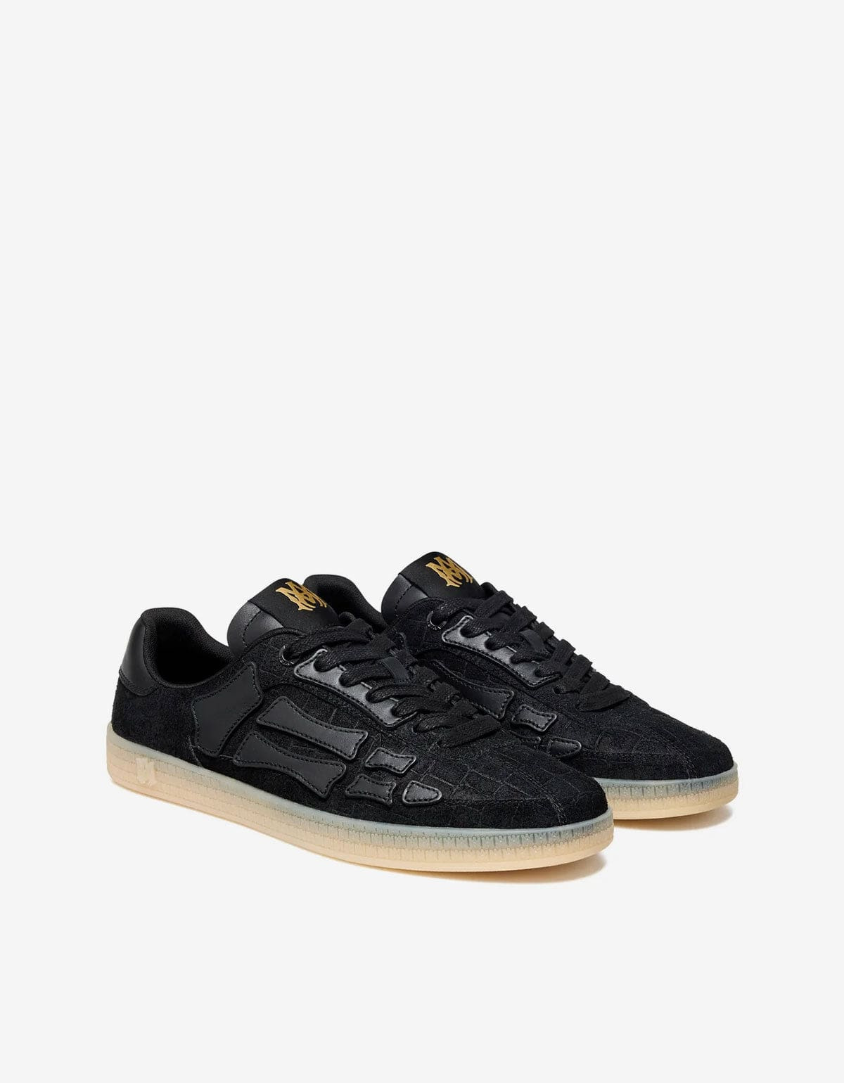 Amiri Black Croc Debossed Pacific Bones Trainers - 1