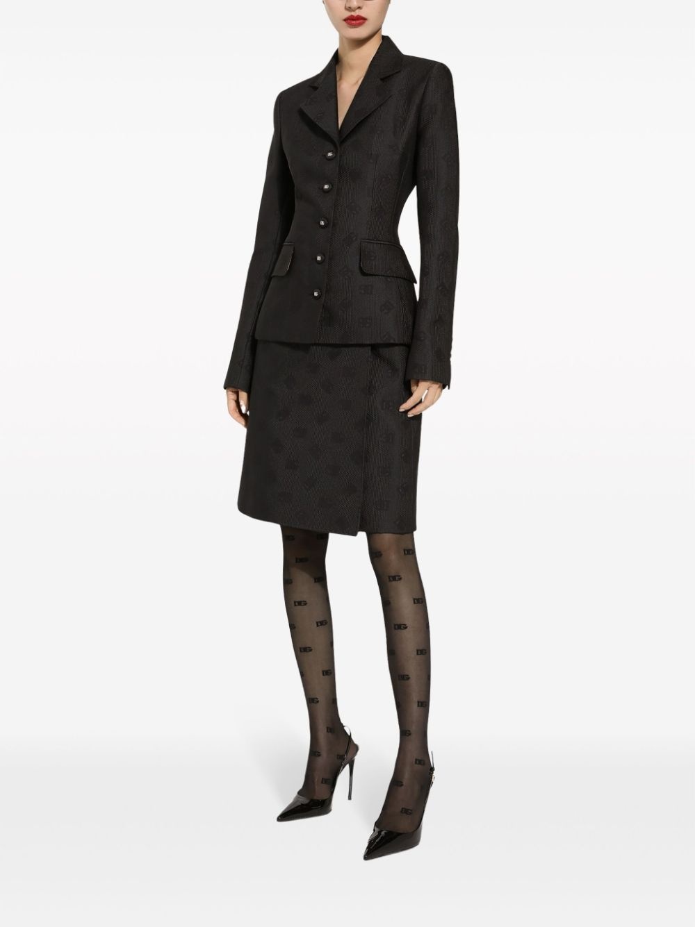 monogram-jacquard straight midi skirt - 3
