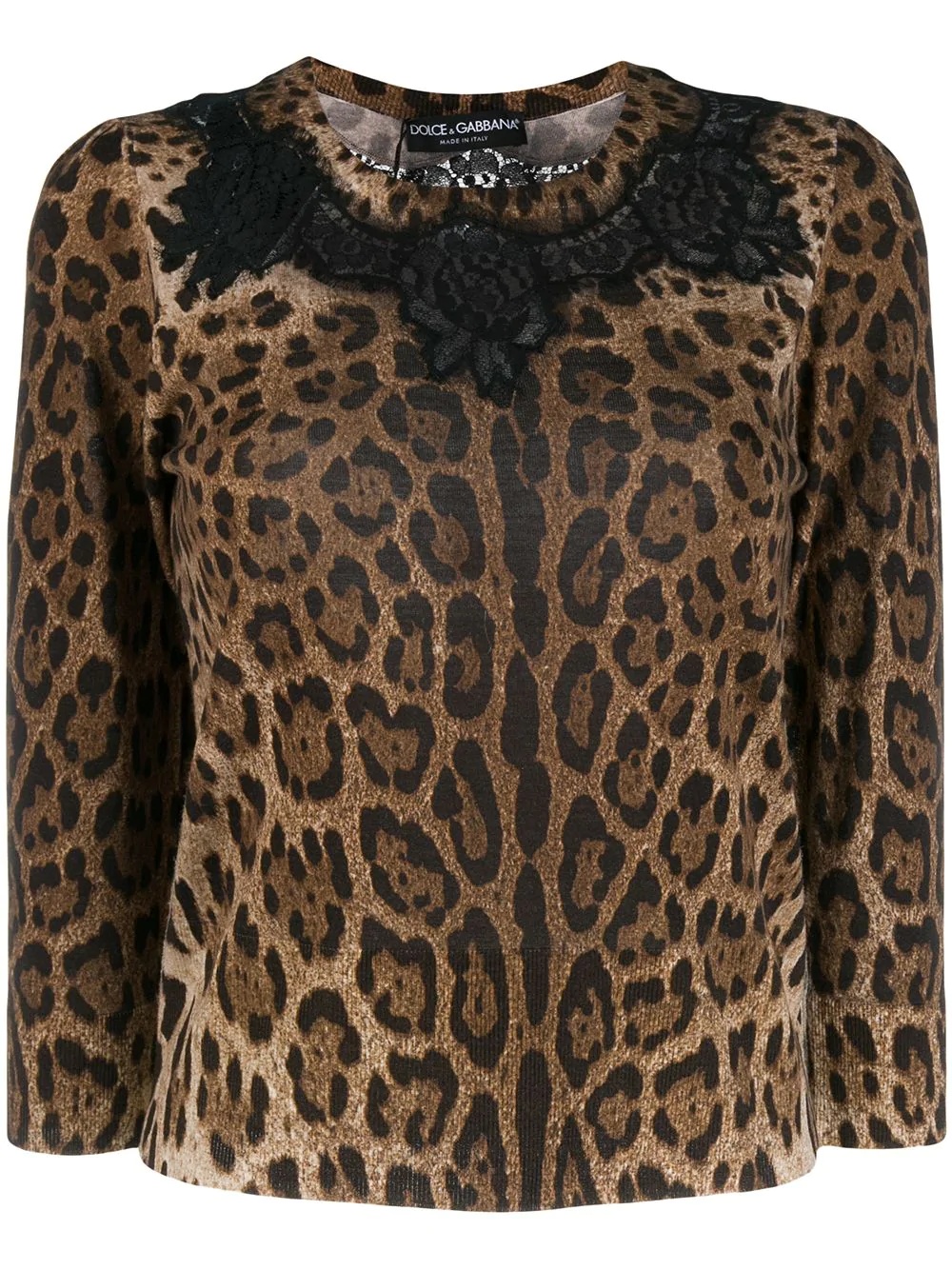 leopard print lace detailed top - 1