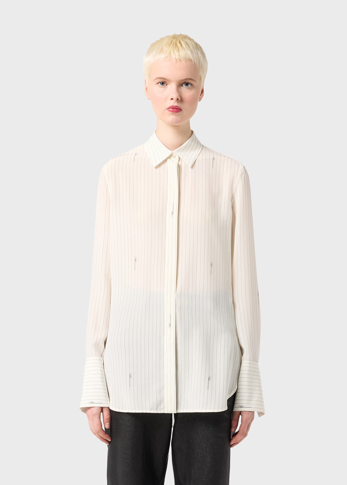 STRIPED CRÊPE DE CHINE SHIRT WITH LOGO - 3