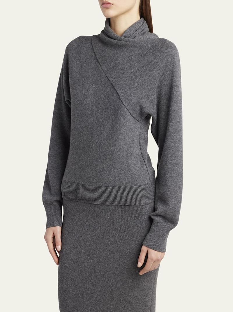 Wrap-Neck Fine Cashmere-Cotton Sweater 4