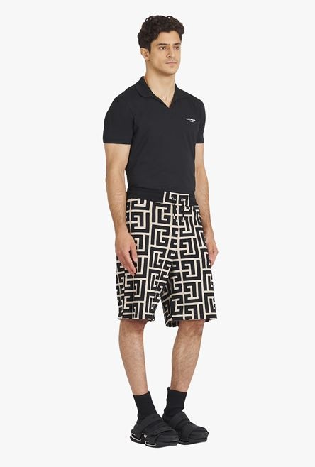 Ivory and black cotton shorts with maxi Balmain monogram - 7