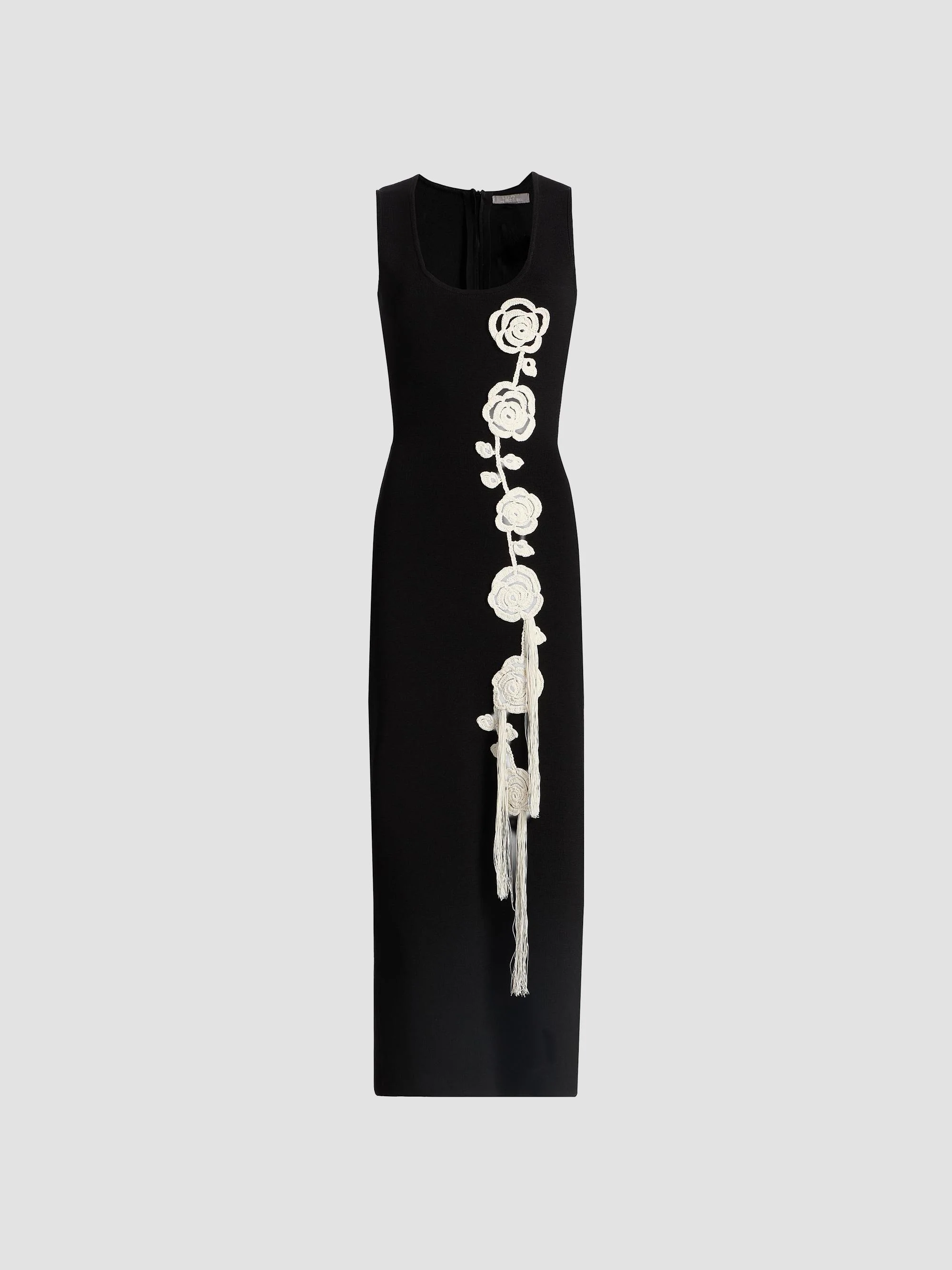 Women's Crochet Appliqué Midi-Dress - Black - 1