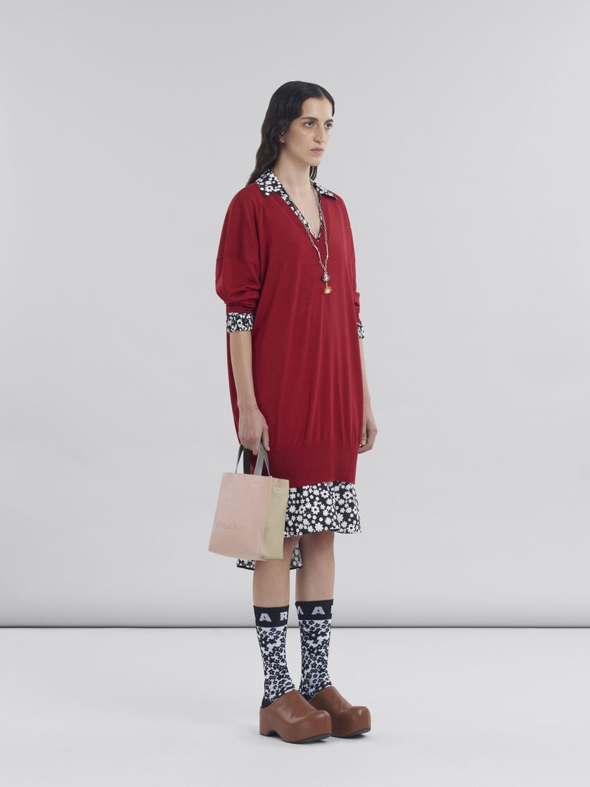 BLACK AND WHITE COTTON POPLIN SHIRT DRESS WITH POP FIELDS MOTIF - 6