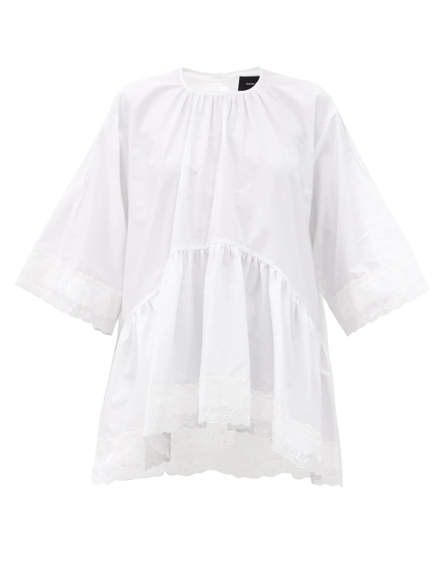 Scallop-hem embroidered cotton-poplin top - 1