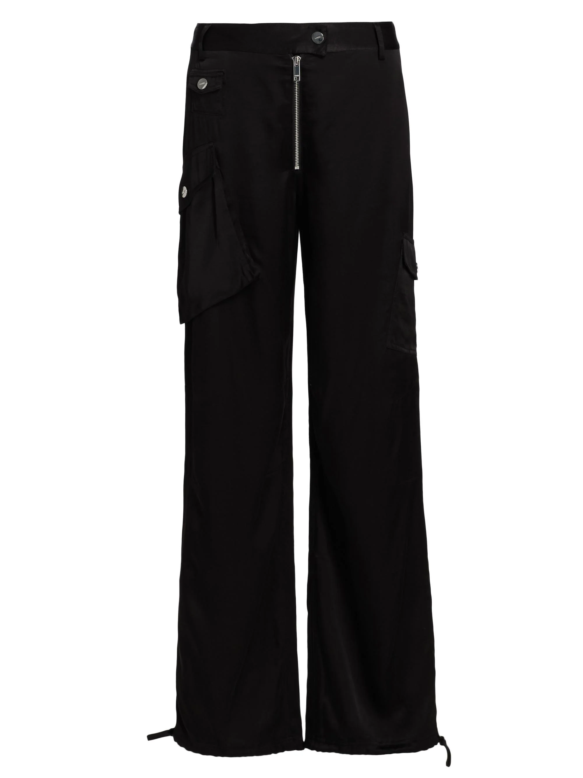 Women's Washed Satin Cargo Pants - Black - 1